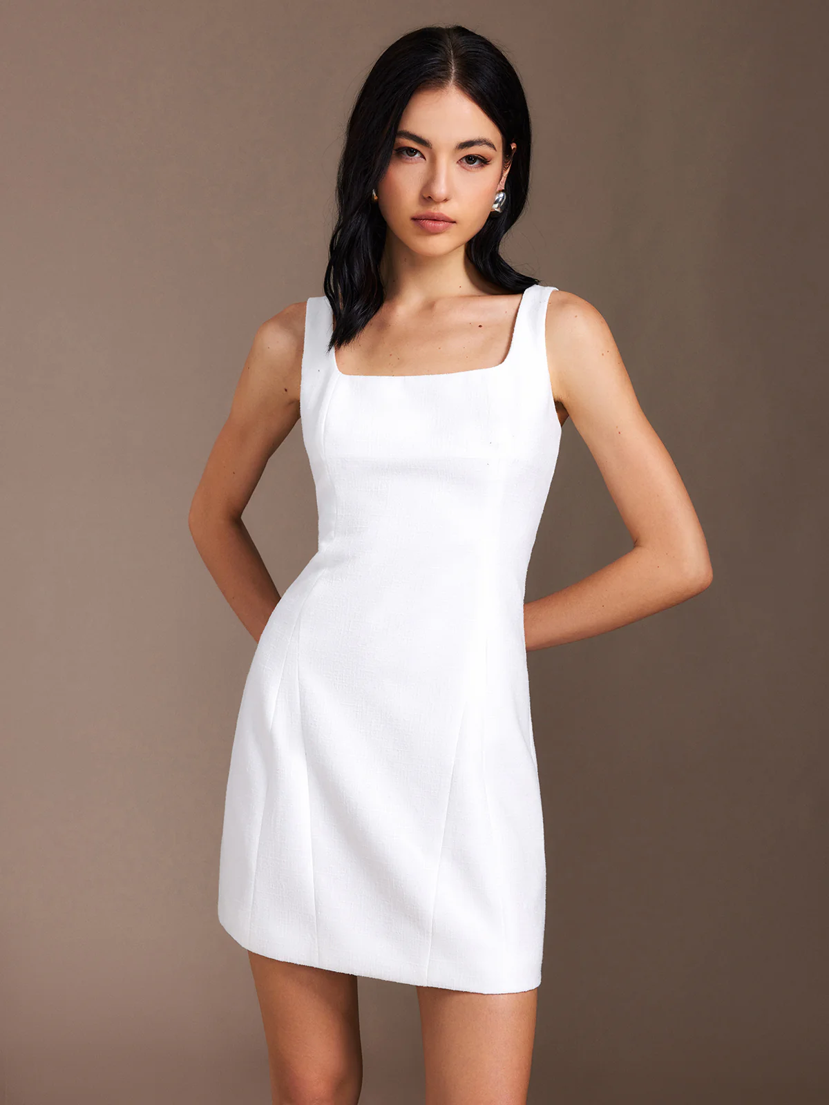 Piping Zipper Solid Short Dress - Image 3