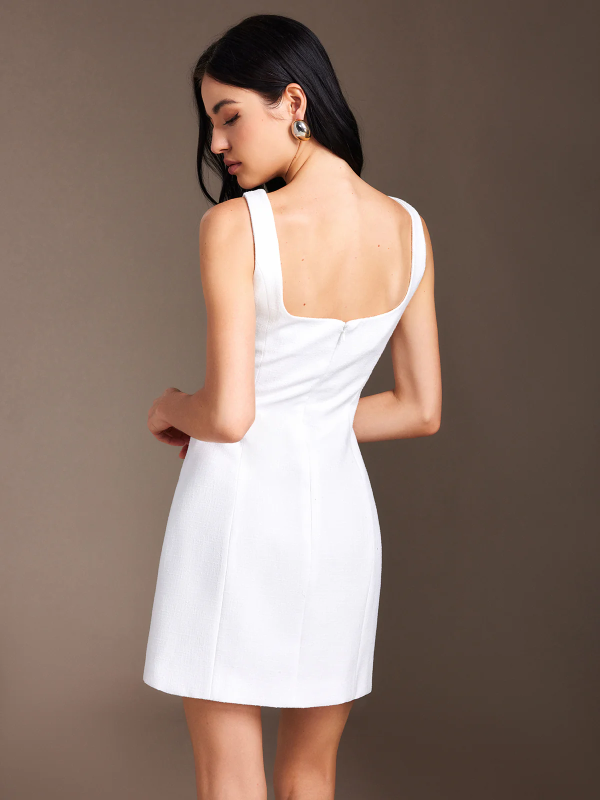 Piping Zipper Solid Short Dress - Image 5