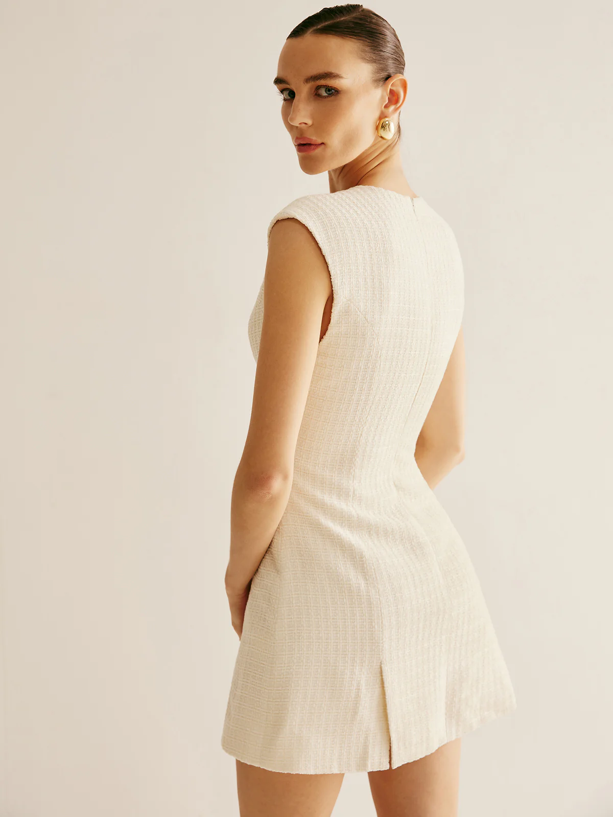 Piping Zipper Tweed Short Dress - Image 4