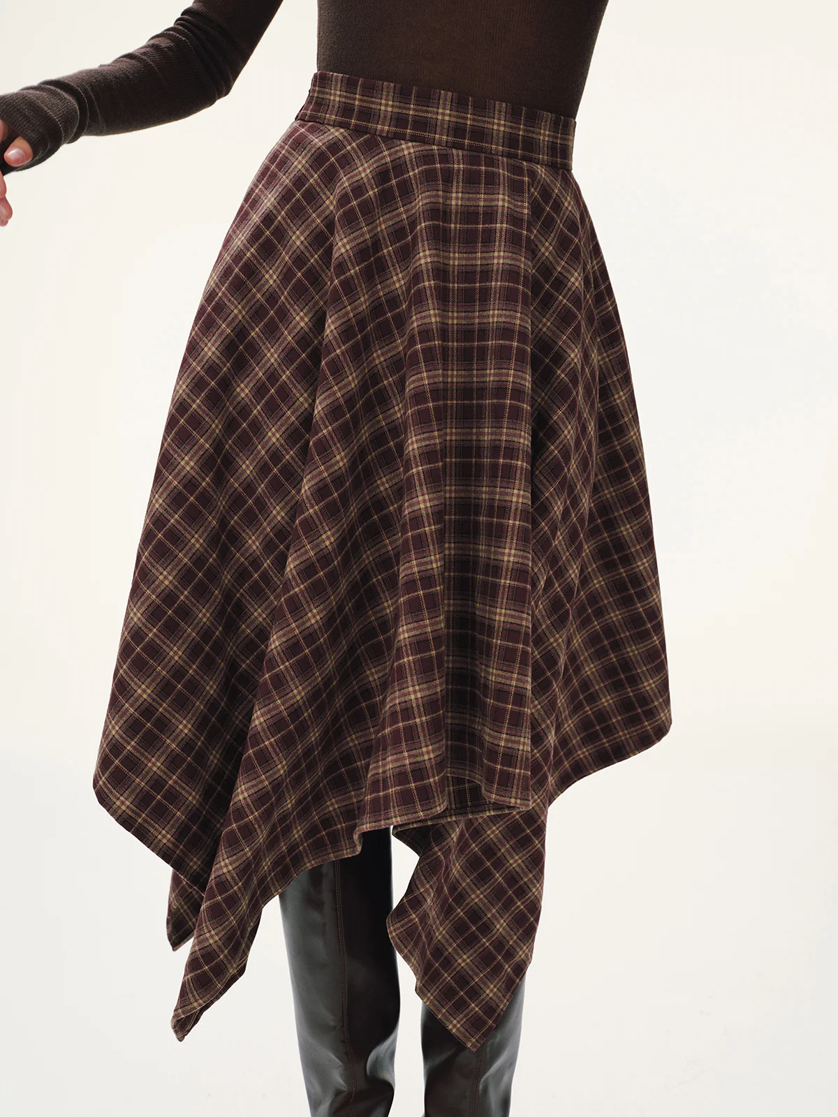 Plaid Asymmetric Midi Skirt - Image 3