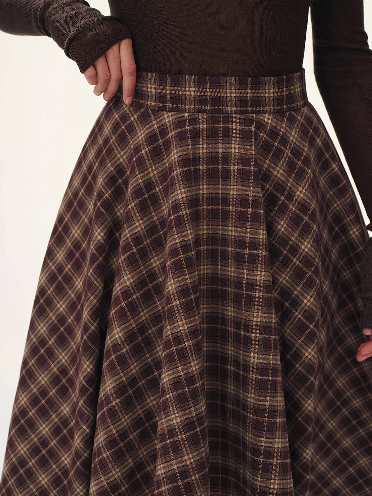 Plaid Asymmetric Midi Skirt - Image 4