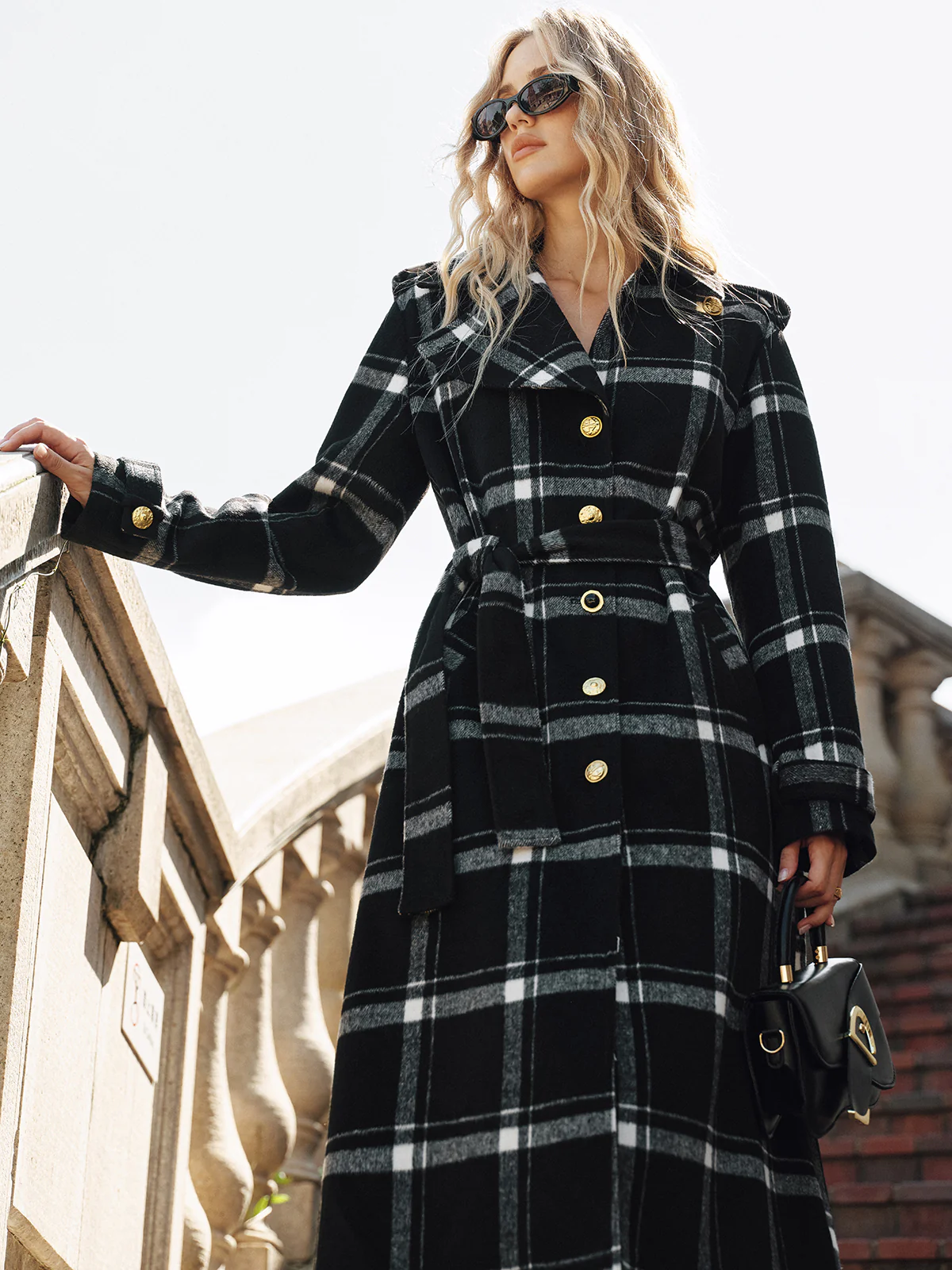 Plaid Belted Wool Blend Trench Coat - Image 2