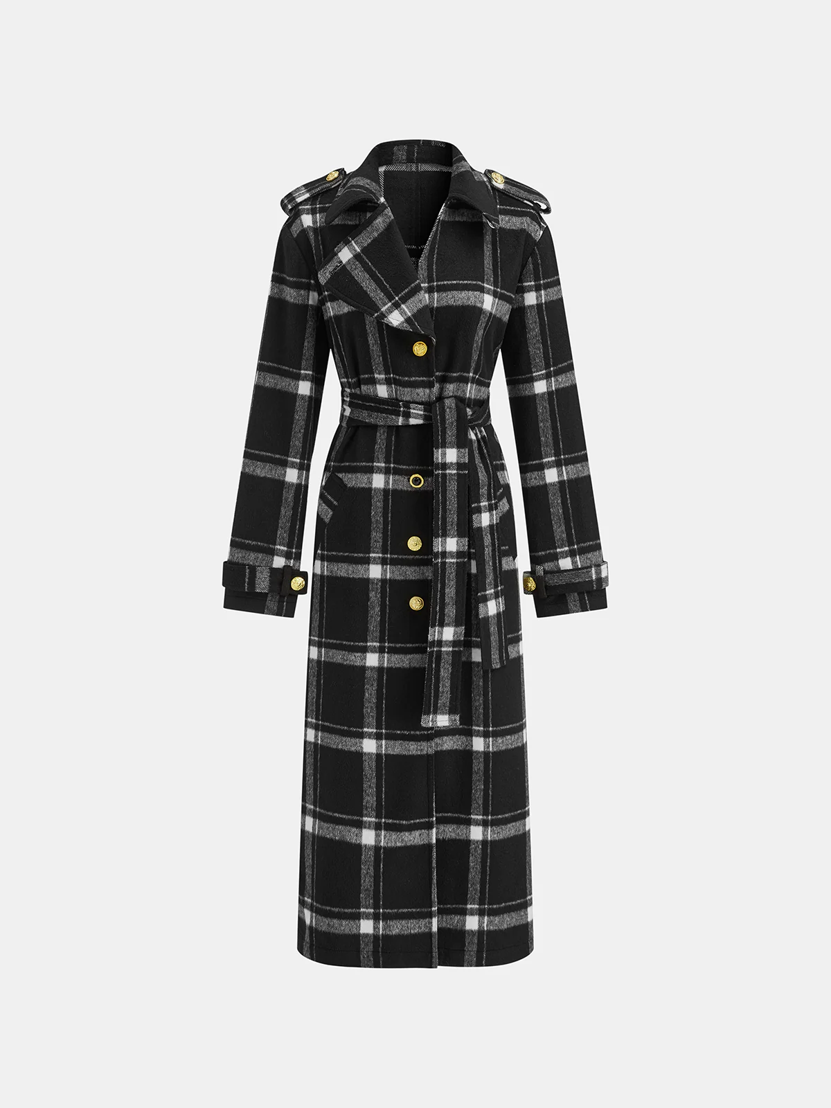 Plaid Belted Wool Blend Trench Coat - Image 8