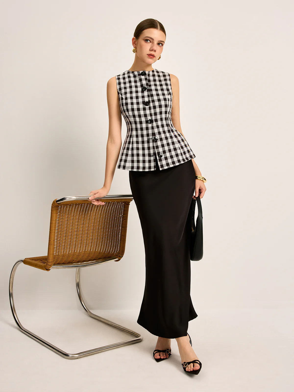Plaid Button Back Tie Top - Image 3