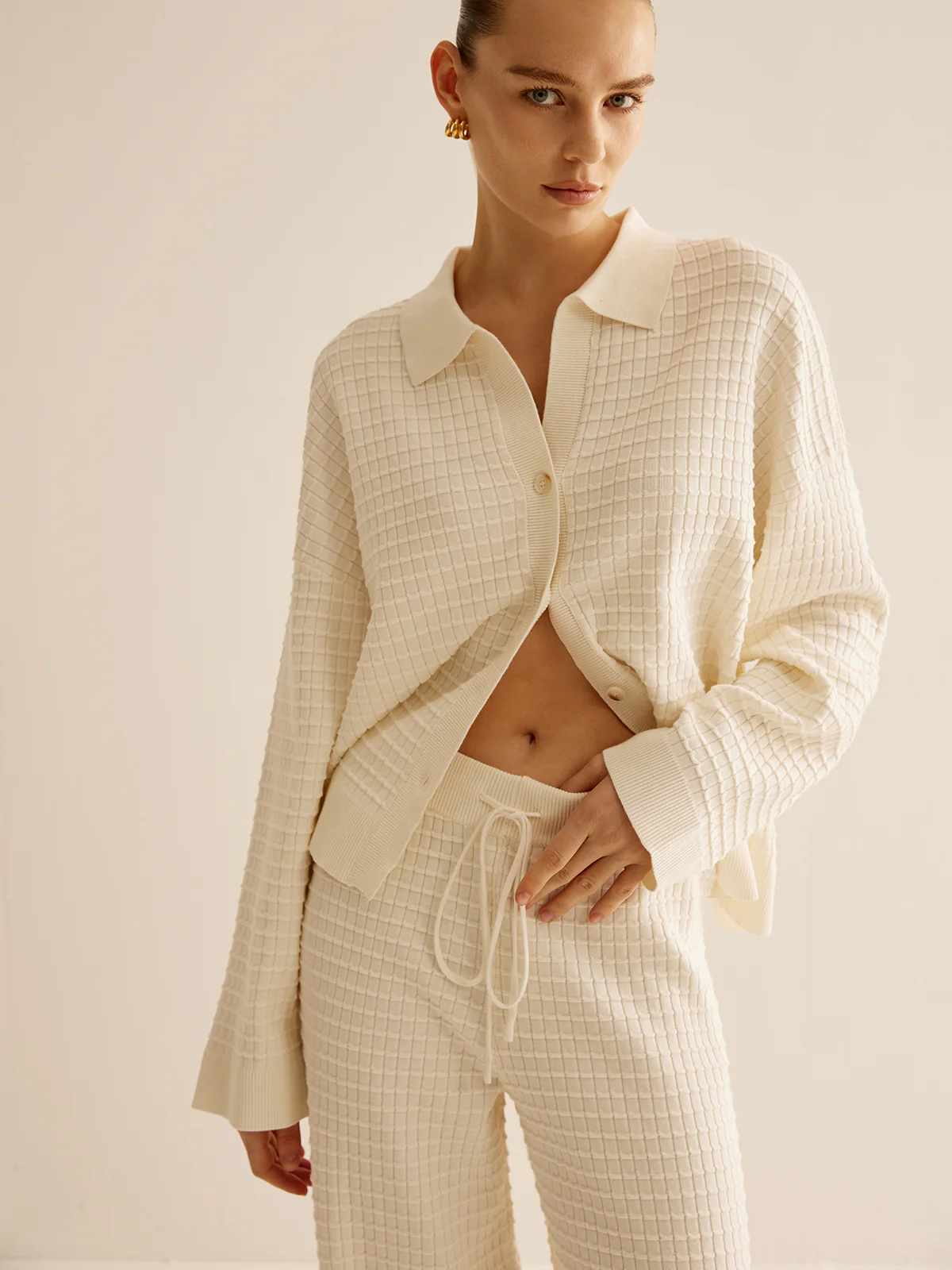 Plaid Button Down Lapel Cardigan - Image 2