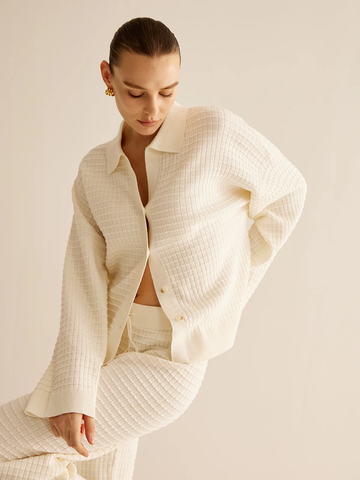 Plaid Button Down Lapel Cardigan - Image 4
