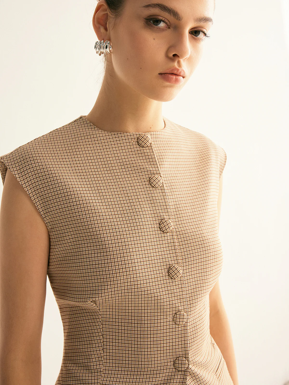 Plaid Button Down Slim Vest - Image 3