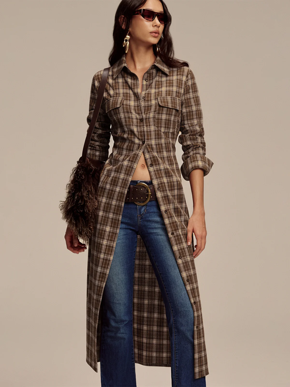 Plaid Button Front Shirt Dress - Image 10