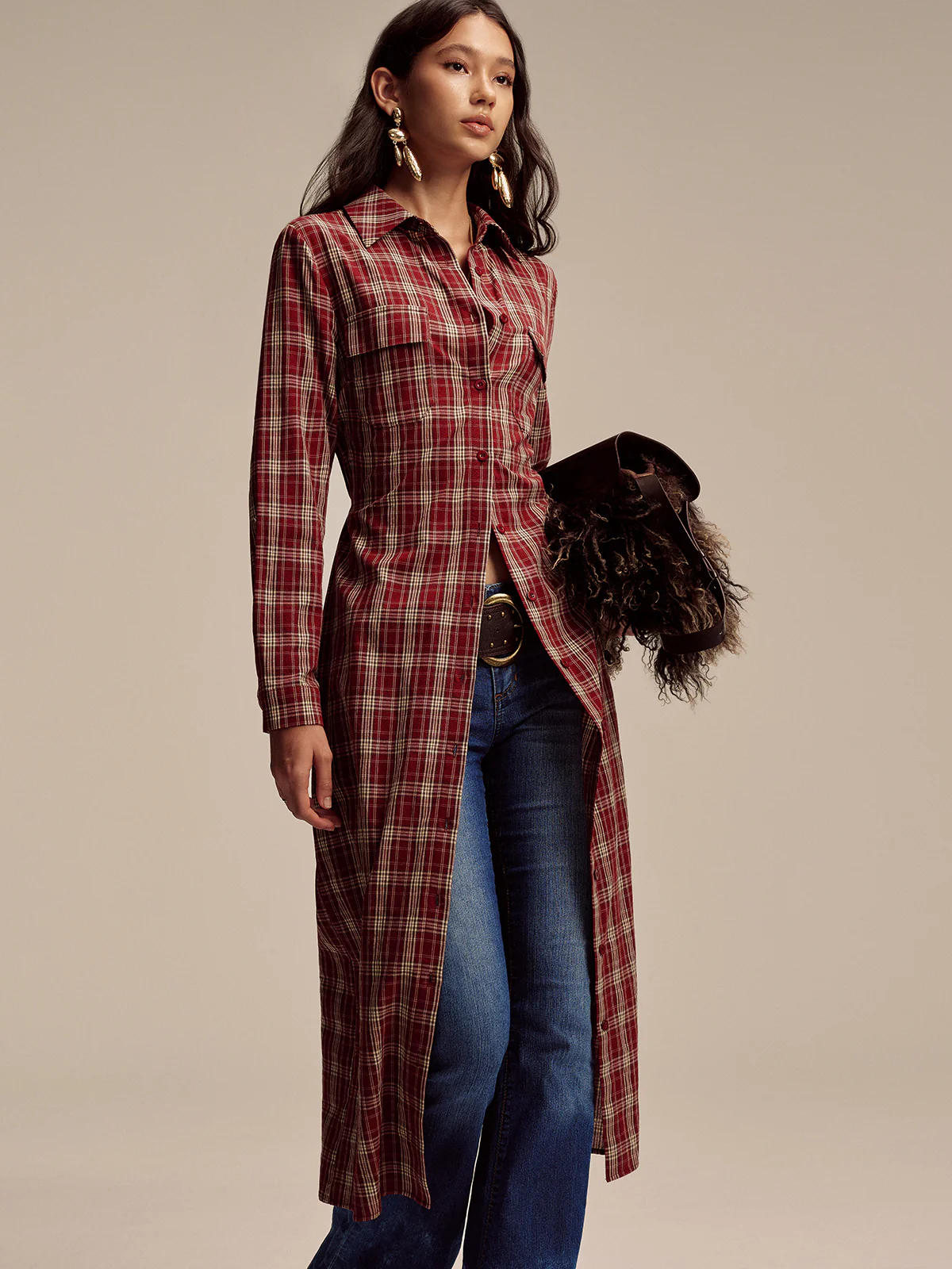 Plaid Button Front Shirt Dress - Image 3