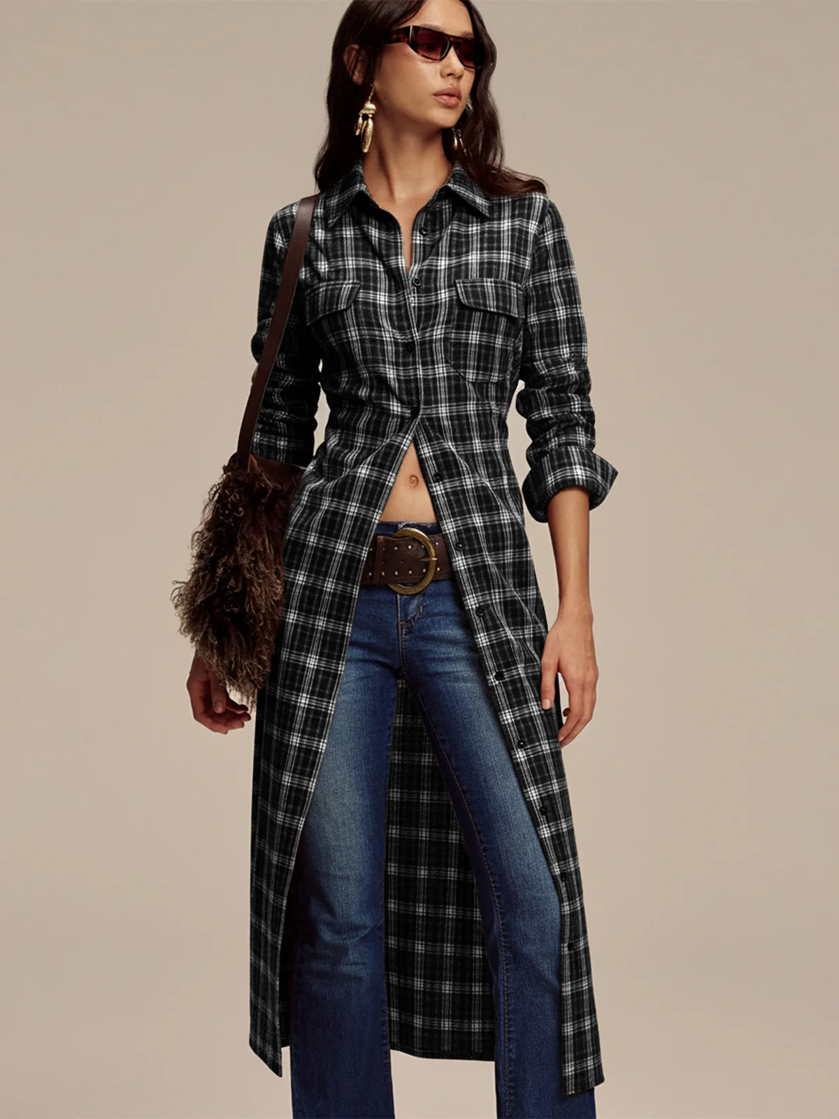 Plaid Button Front Shirt Dress - Image 9