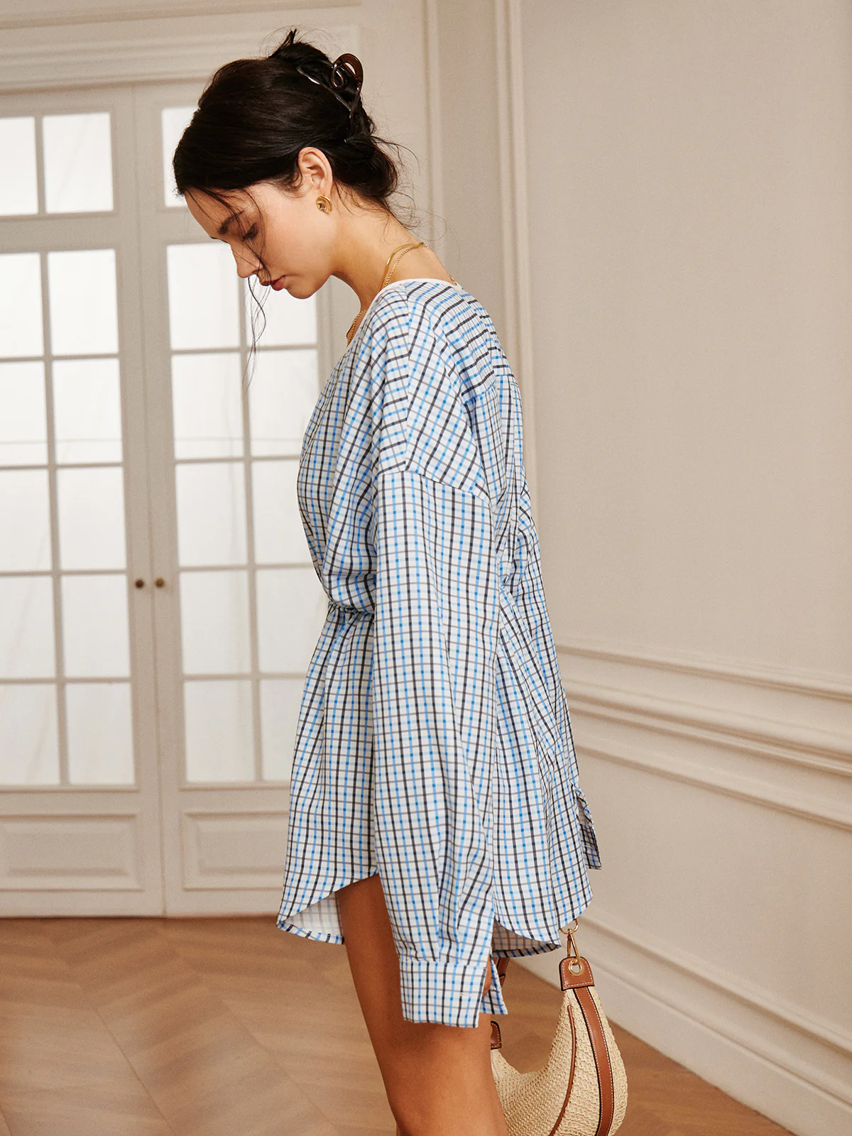 Plaid Button Pleated Jumpsuit - Image 6