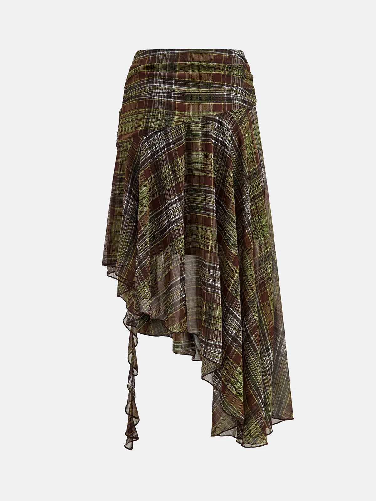 Plaid Chiffon Asymmetric Midi Skirt - Image 2