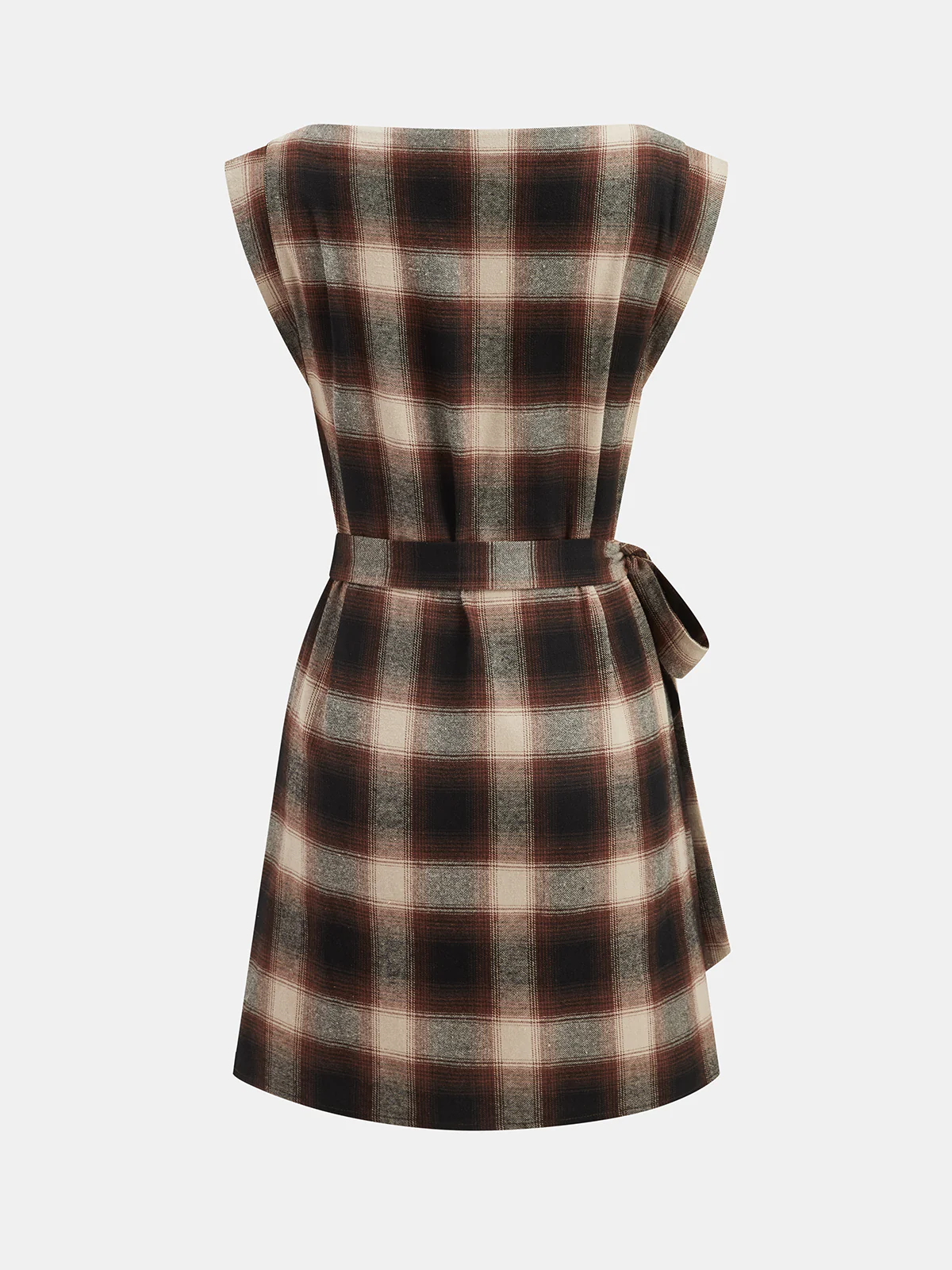 Plaid Cotton Sleeveless Tie-Waist Wrap Dress - Image 2