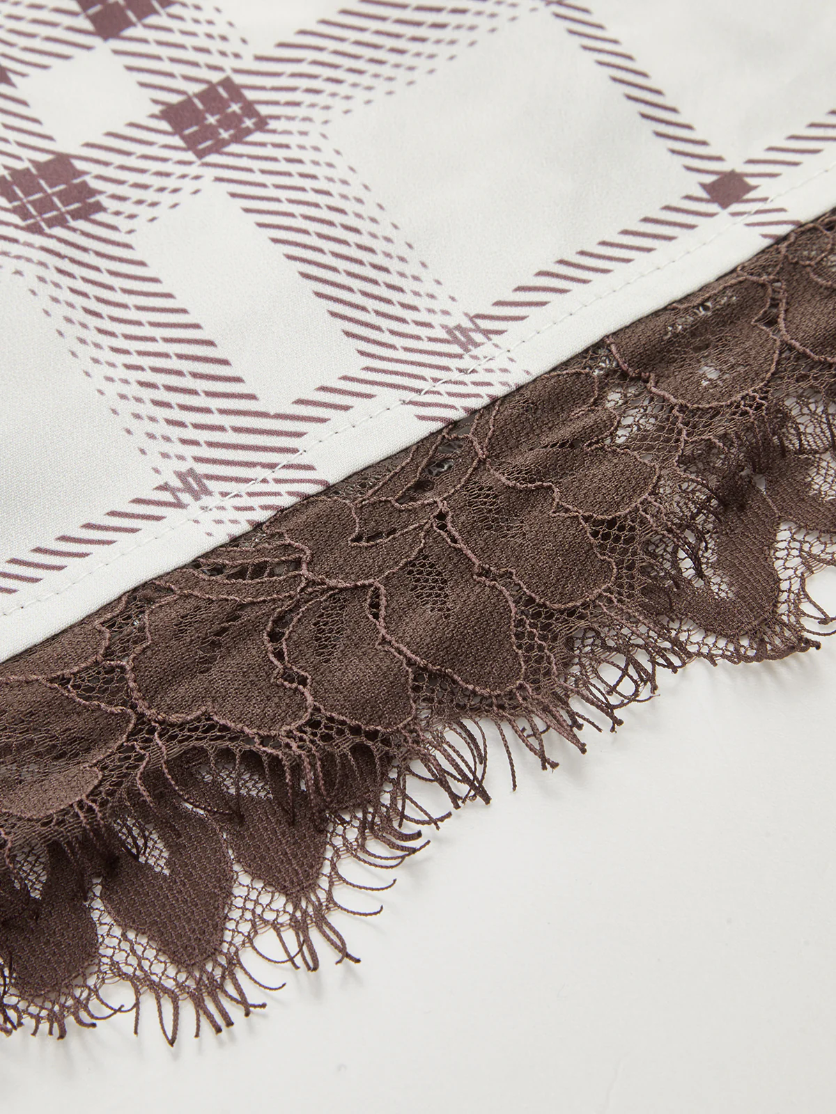 Plaid Cowl Neck Lace Trim Halter Top - Image 5