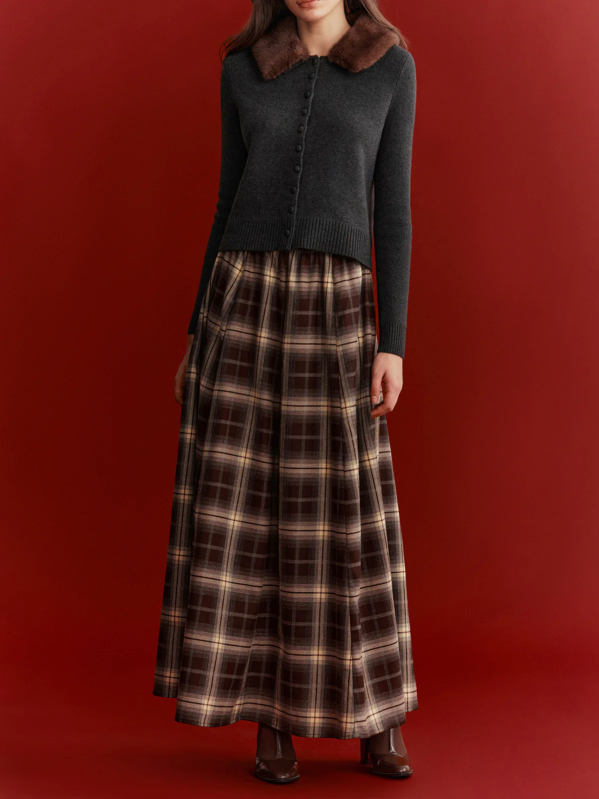Plaid Flared Maxi Skirt - Image 3
