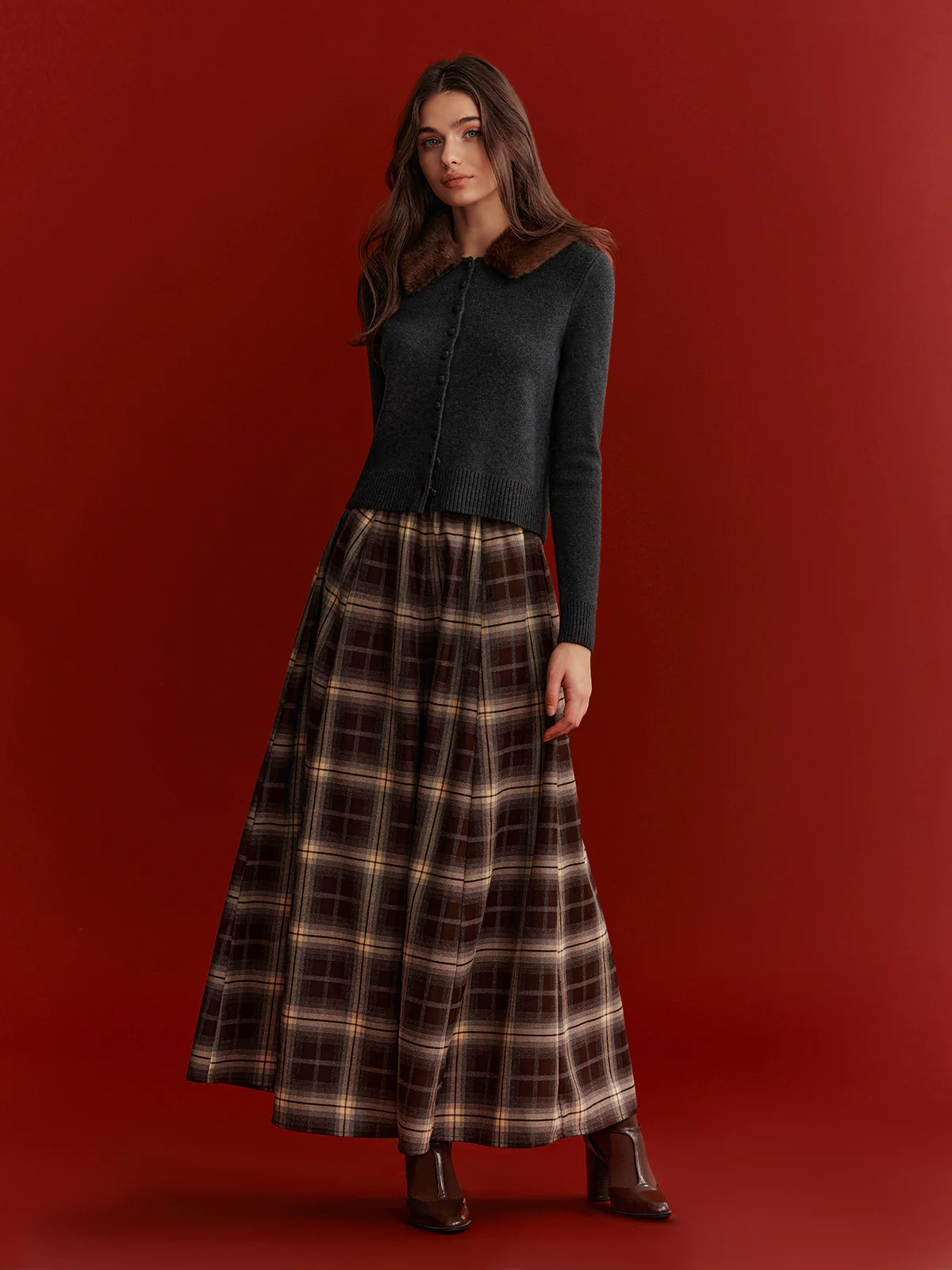 Plaid Flared Maxi Skirt - Image 4