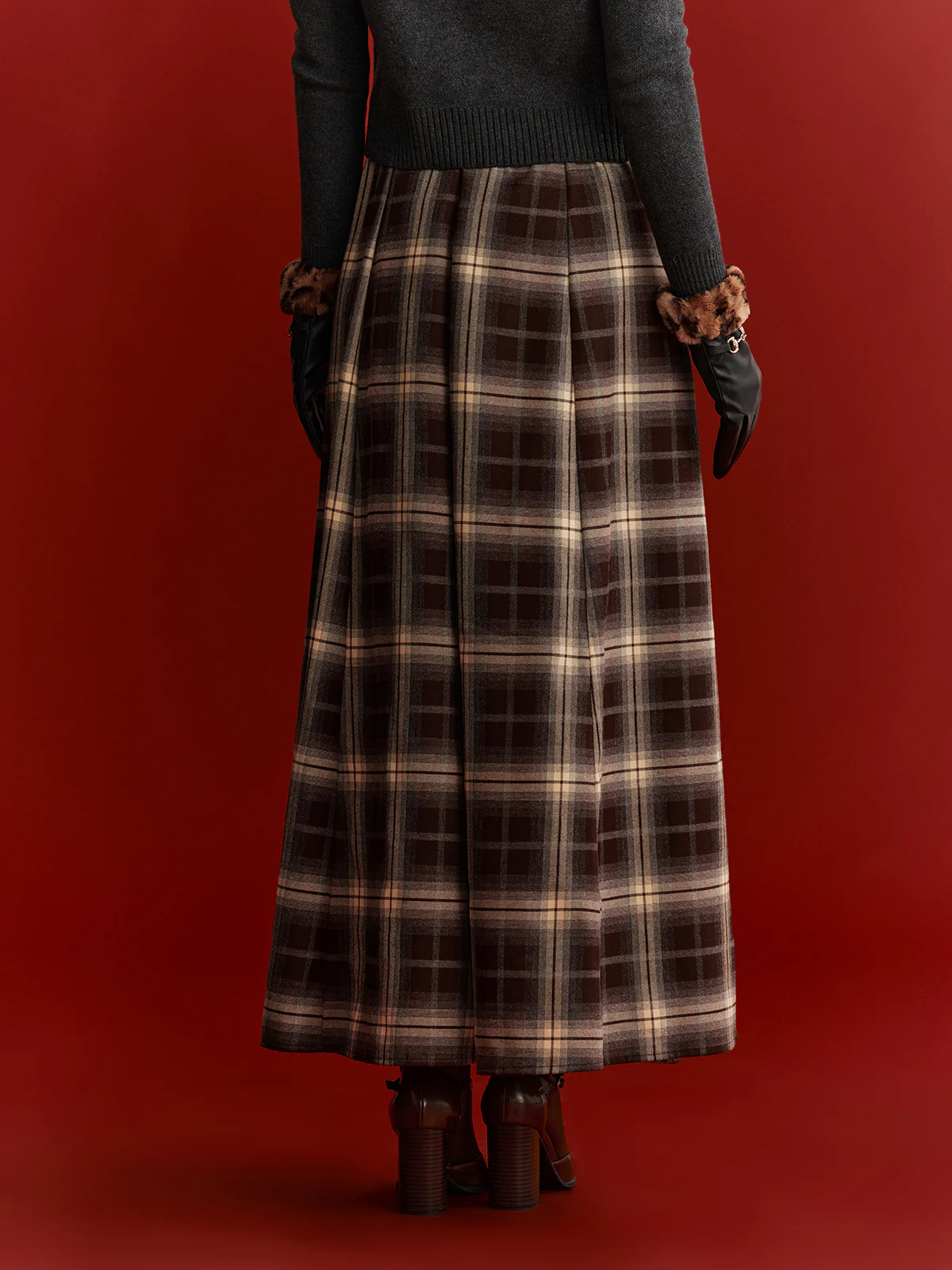 Plaid Flared Maxi Skirt - Image 5