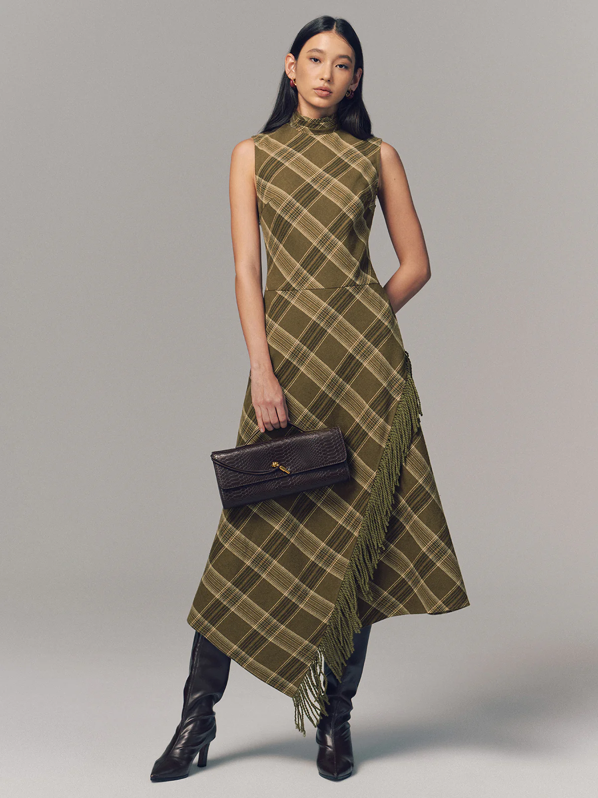 Plaid Fringe Sleeveless Cotton Maxi Dress - Image 3