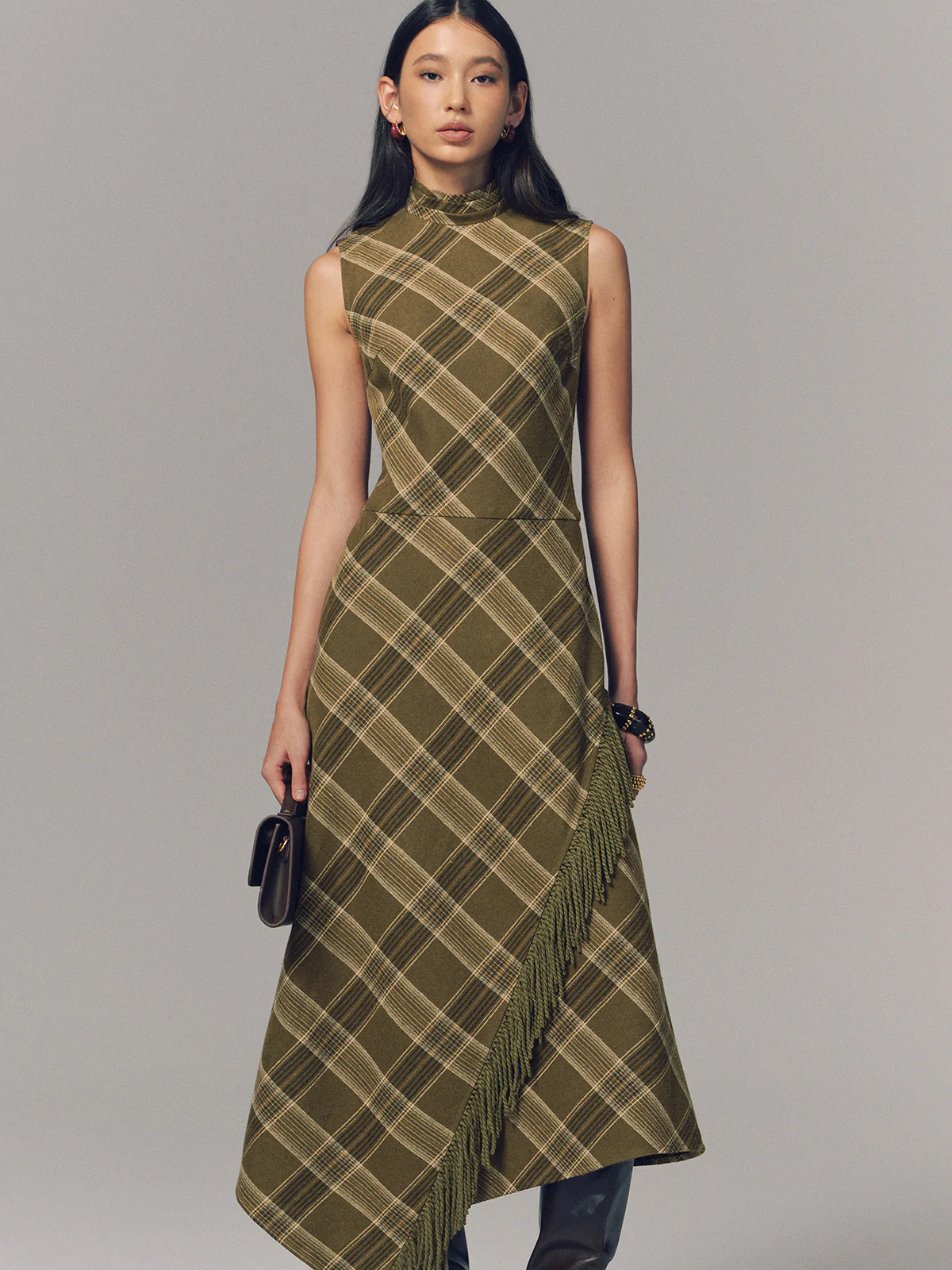 Plaid Fringe Sleeveless Cotton Maxi Dress - Image 5