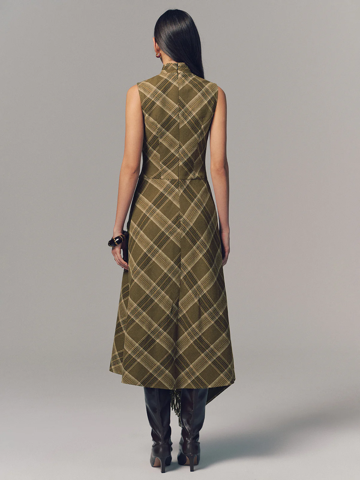Plaid Fringe Sleeveless Cotton Maxi Dress - Image 6