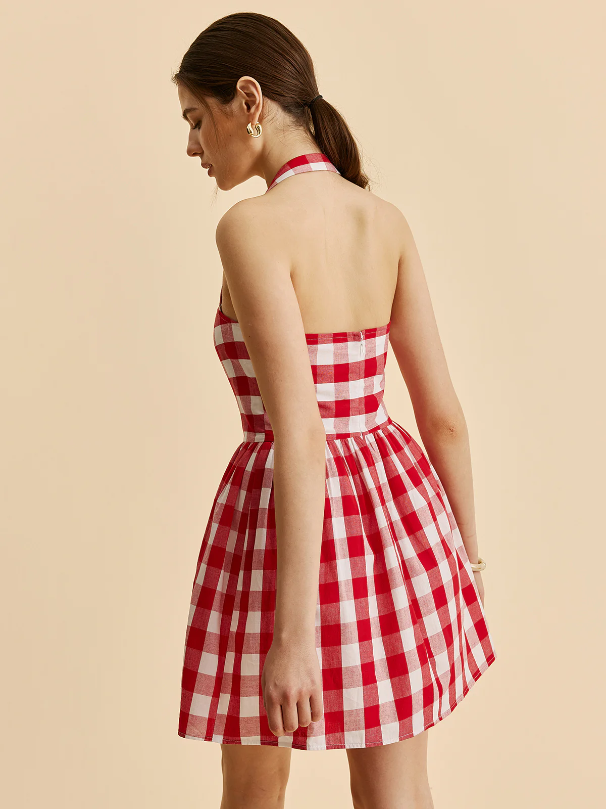 Plaid Halter Flare Dress - Image 3