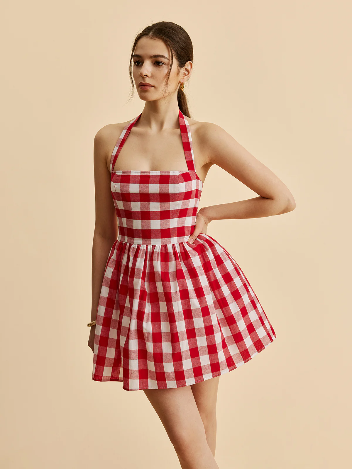 Plaid Halter Flare Dress - Image 4
