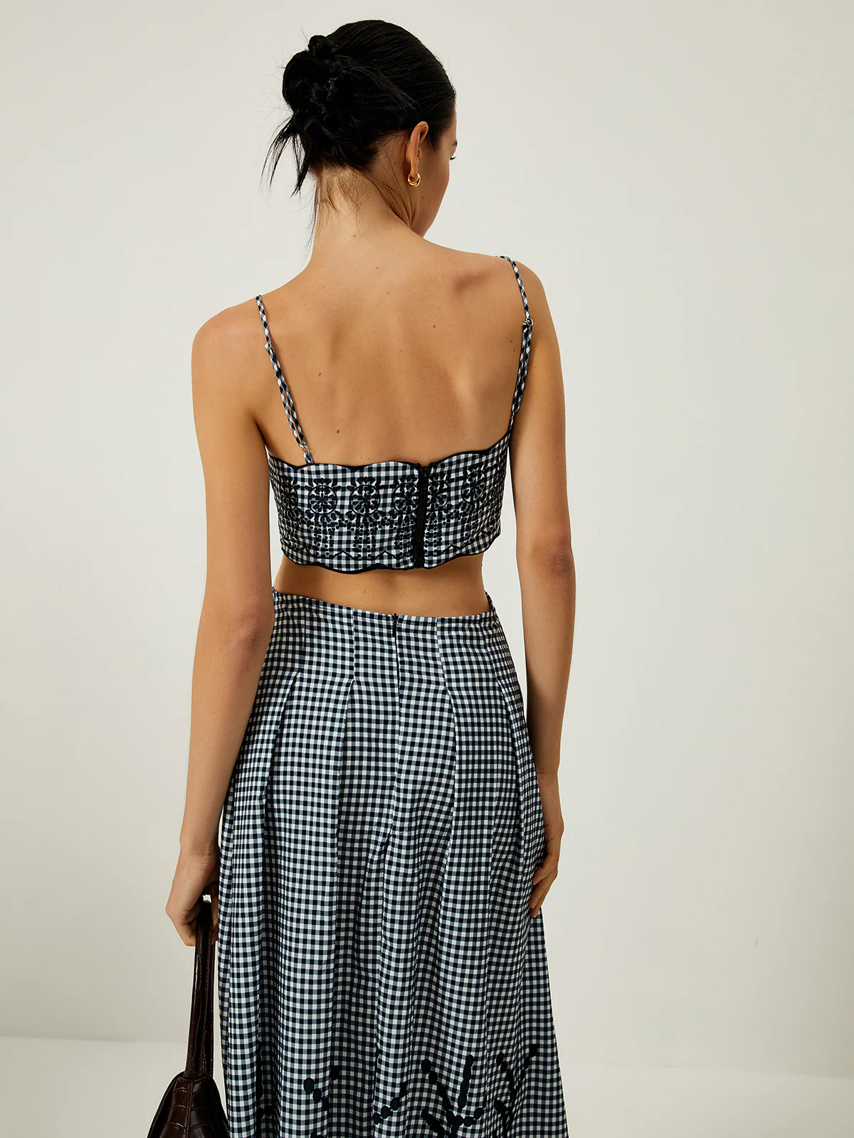 Plaid Print Embroidered Cutout Cami Long Dress - Image 2
