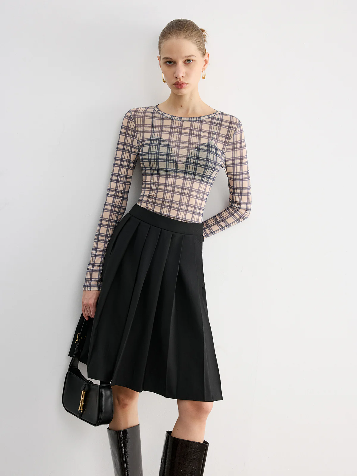 Plaid Sheer Long Sleeve Top - Image 3