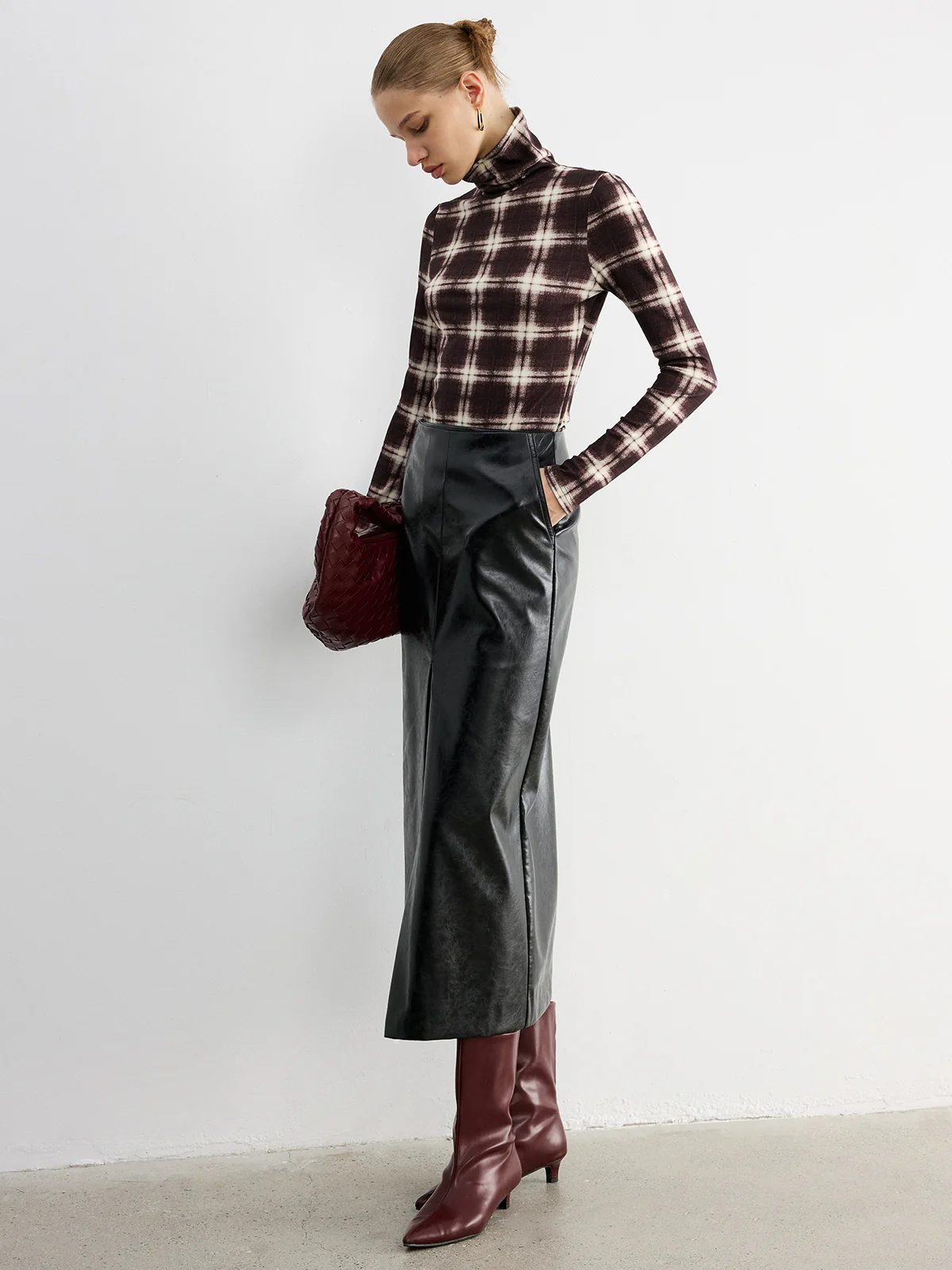 Plaid Slim Turtleneck Blouse - Image 2