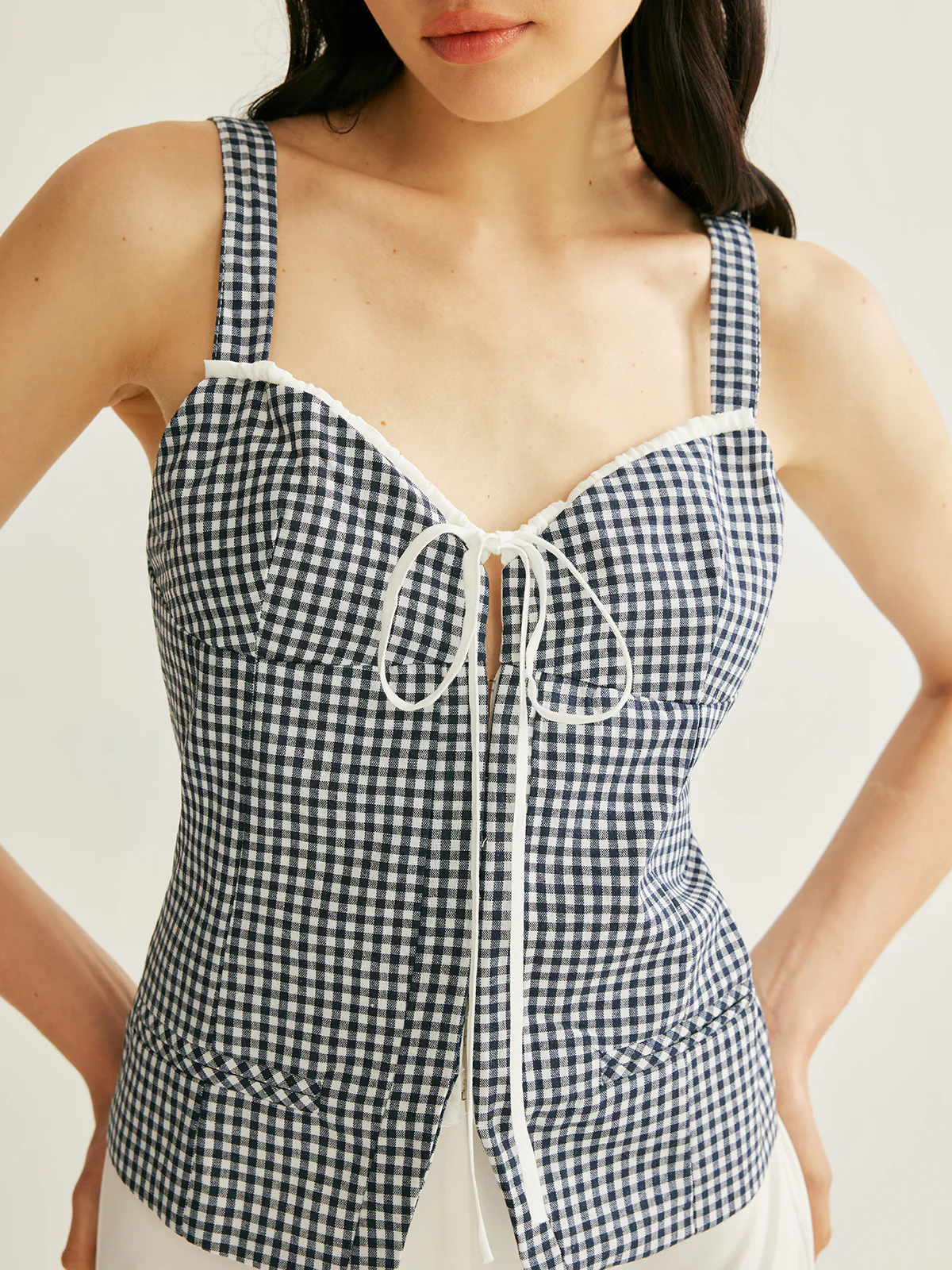Plaid Tie-Front Sleeveless Top - Image 6