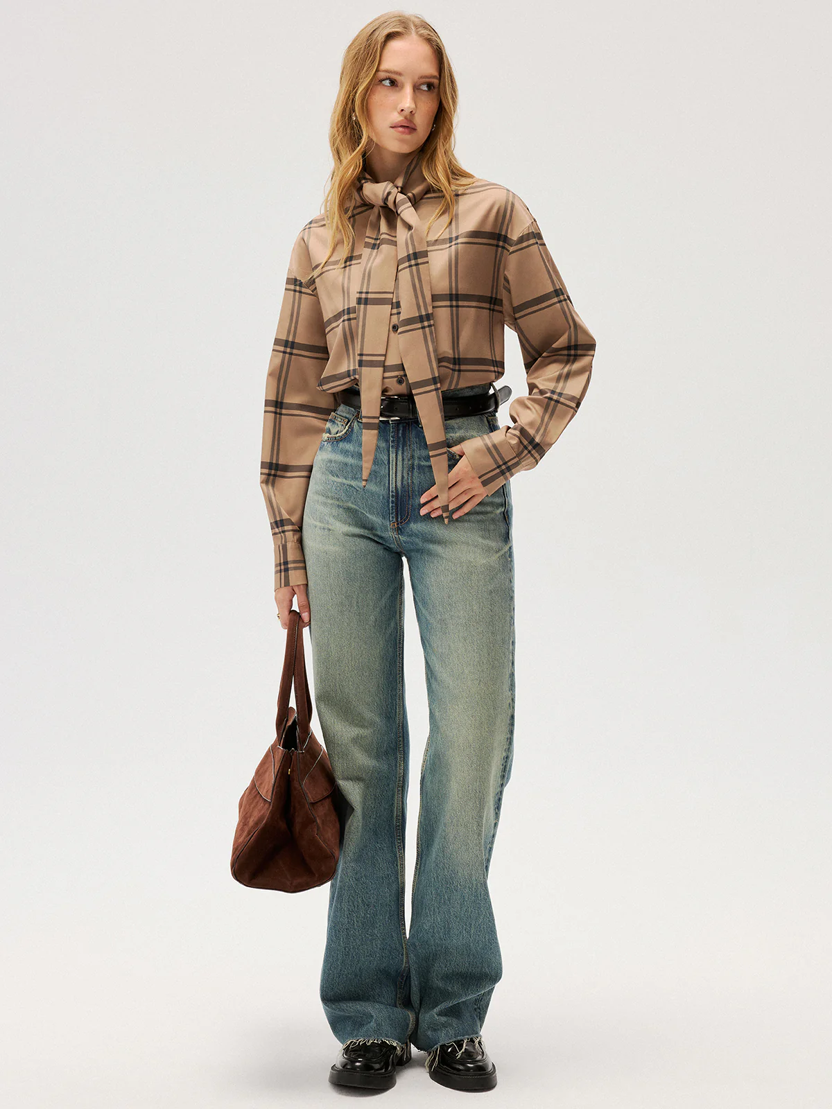 Plaid Tie Neck Shirt - Image 2