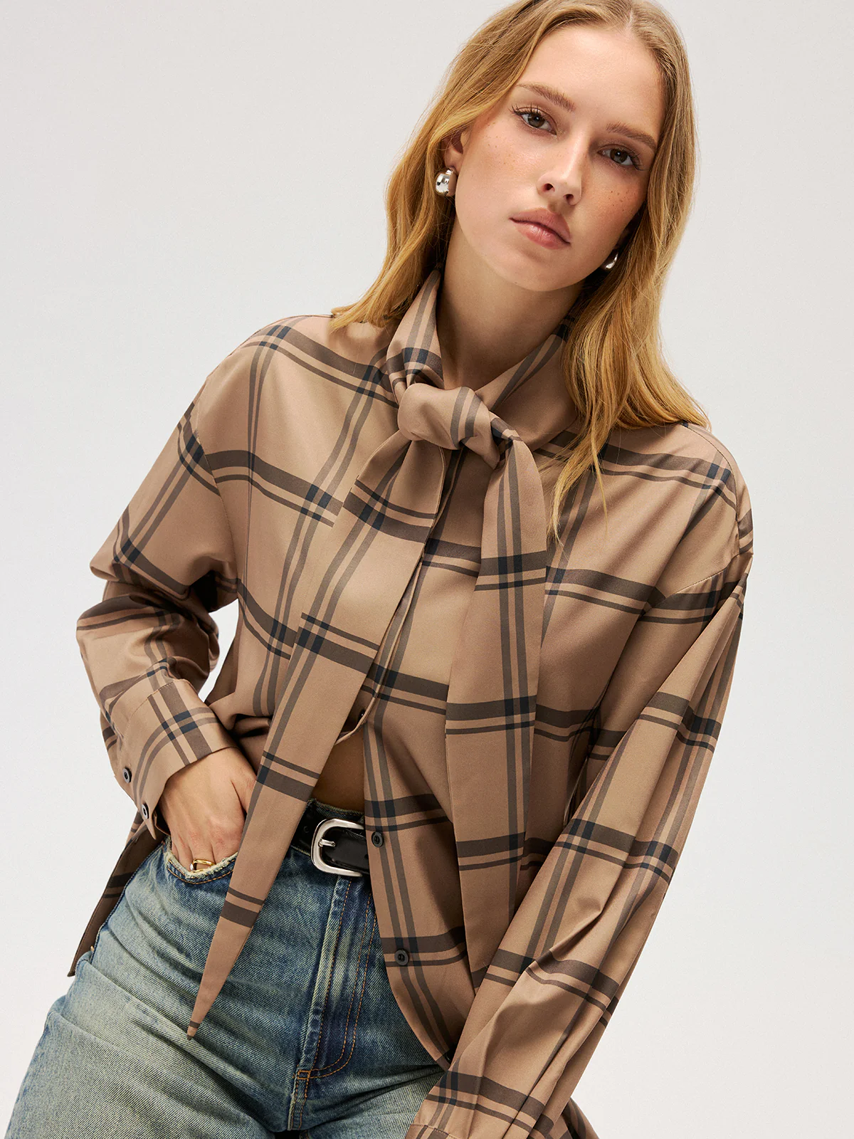 Plaid Tie Neck Shirt - Image 6