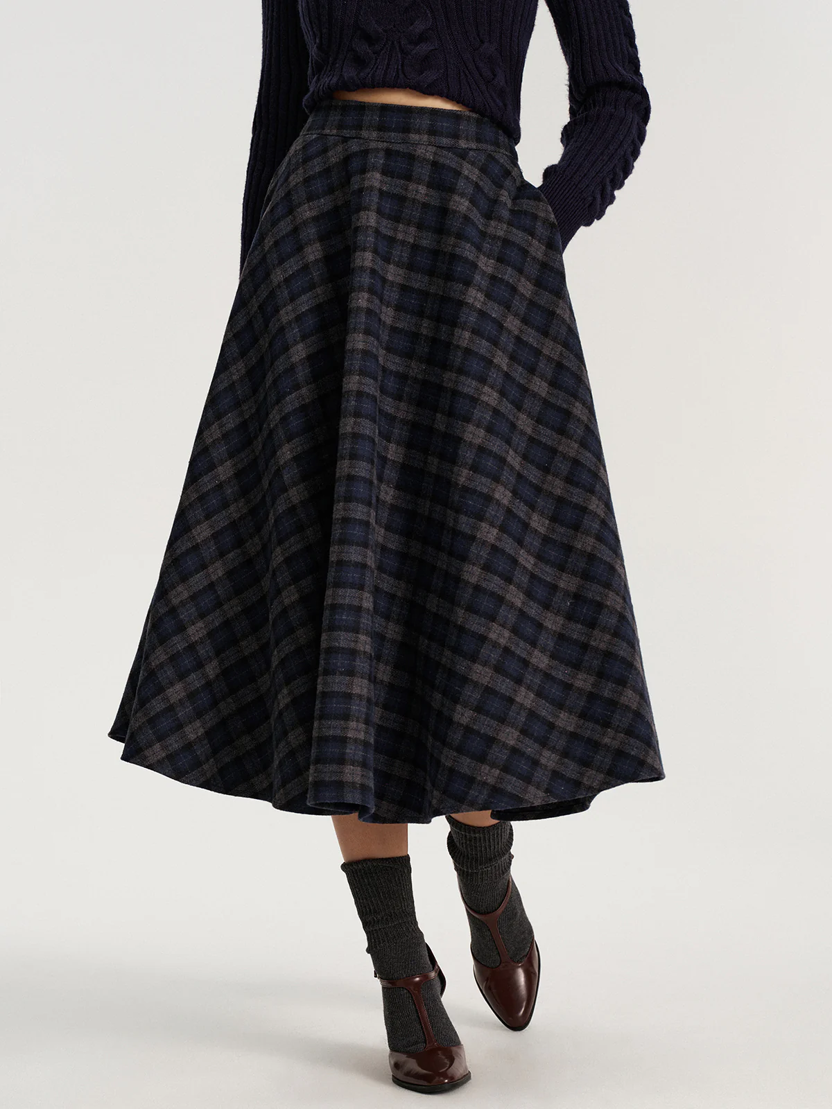 Plaid Tweed Midi Skirt - Image 3