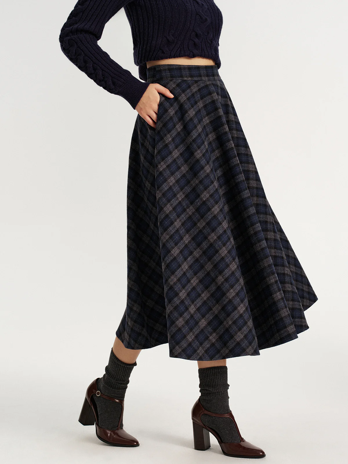 Plaid Tweed Midi Skirt - Image 4
