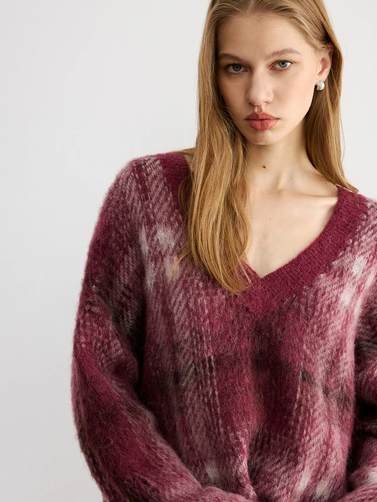 Plaid V-Neck Wool-Blend Sweater - Image 2