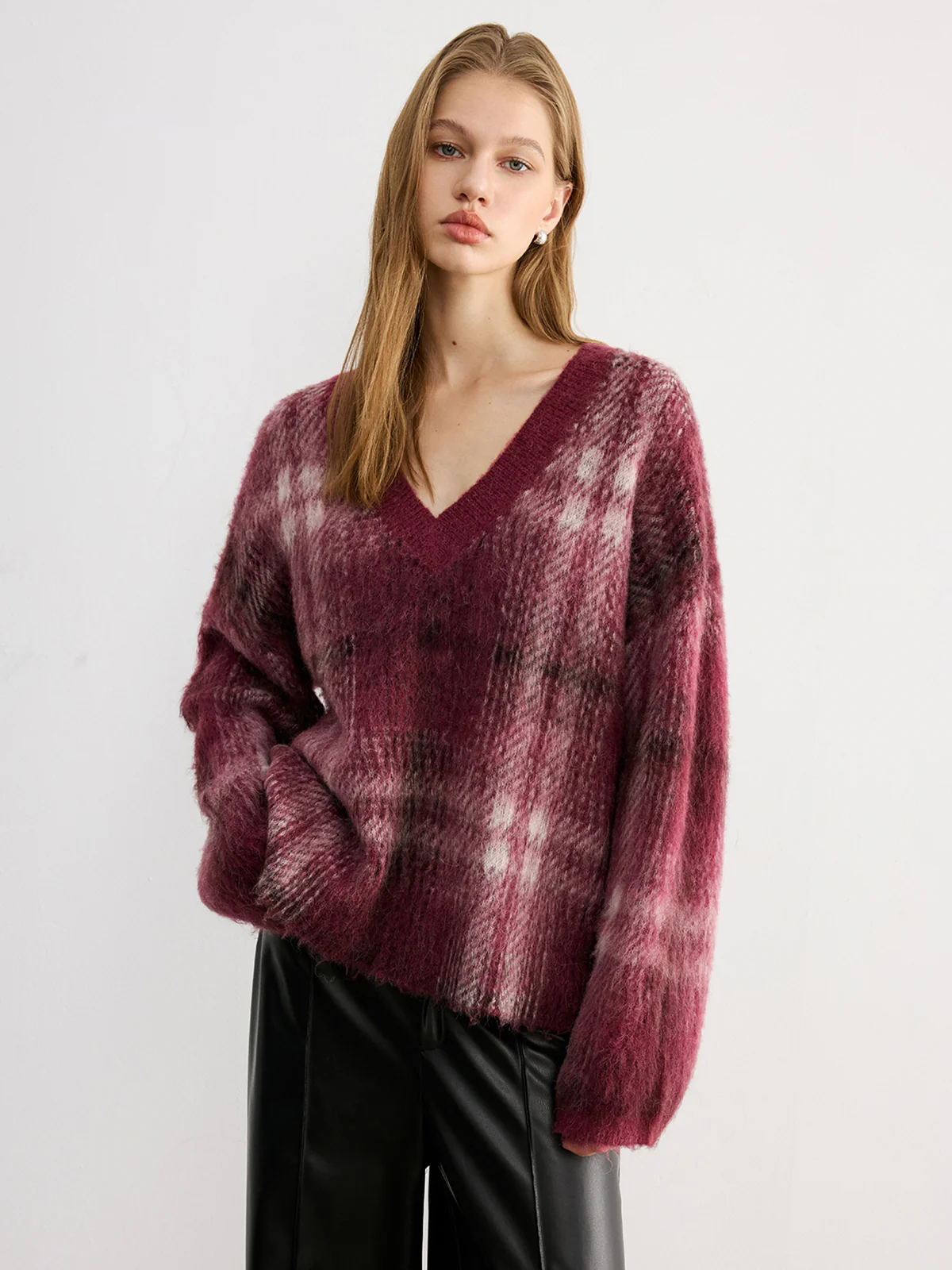 Plaid V-Neck Wool-Blend Sweater - Image 6