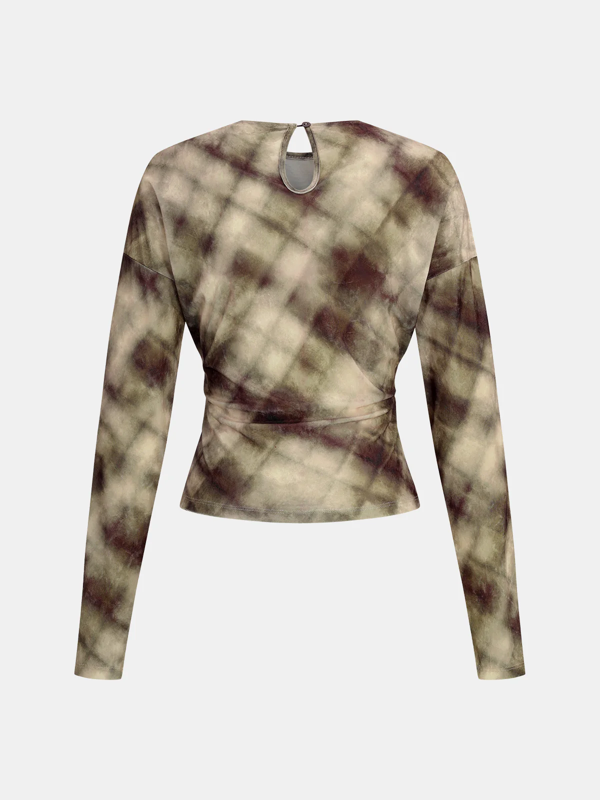 Plaid Velvet Ruched Long-Sleeve Top - Image 2