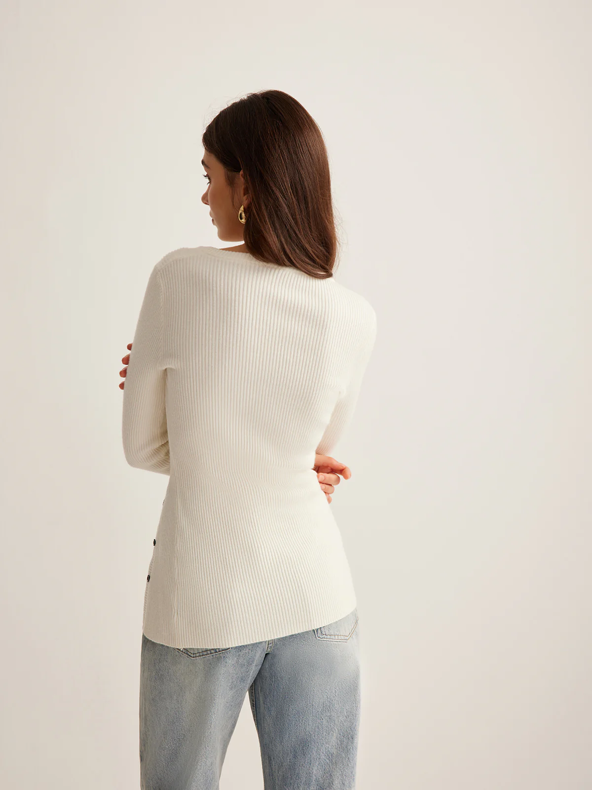 Plain Asymmetrical Breasted Sweater - Image 10