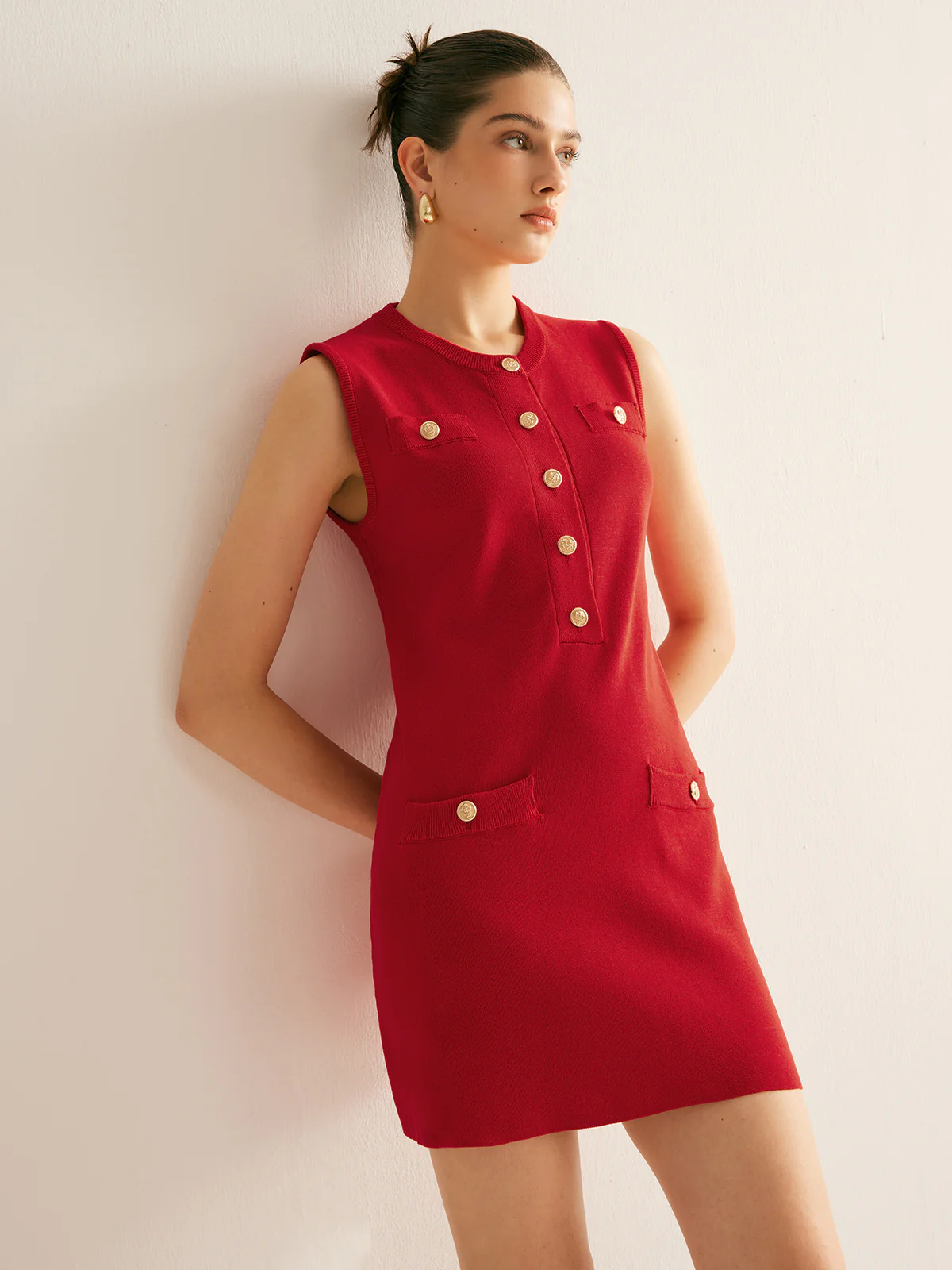 Plain Button Down Sleeveless Sweater Dress - Image 2
