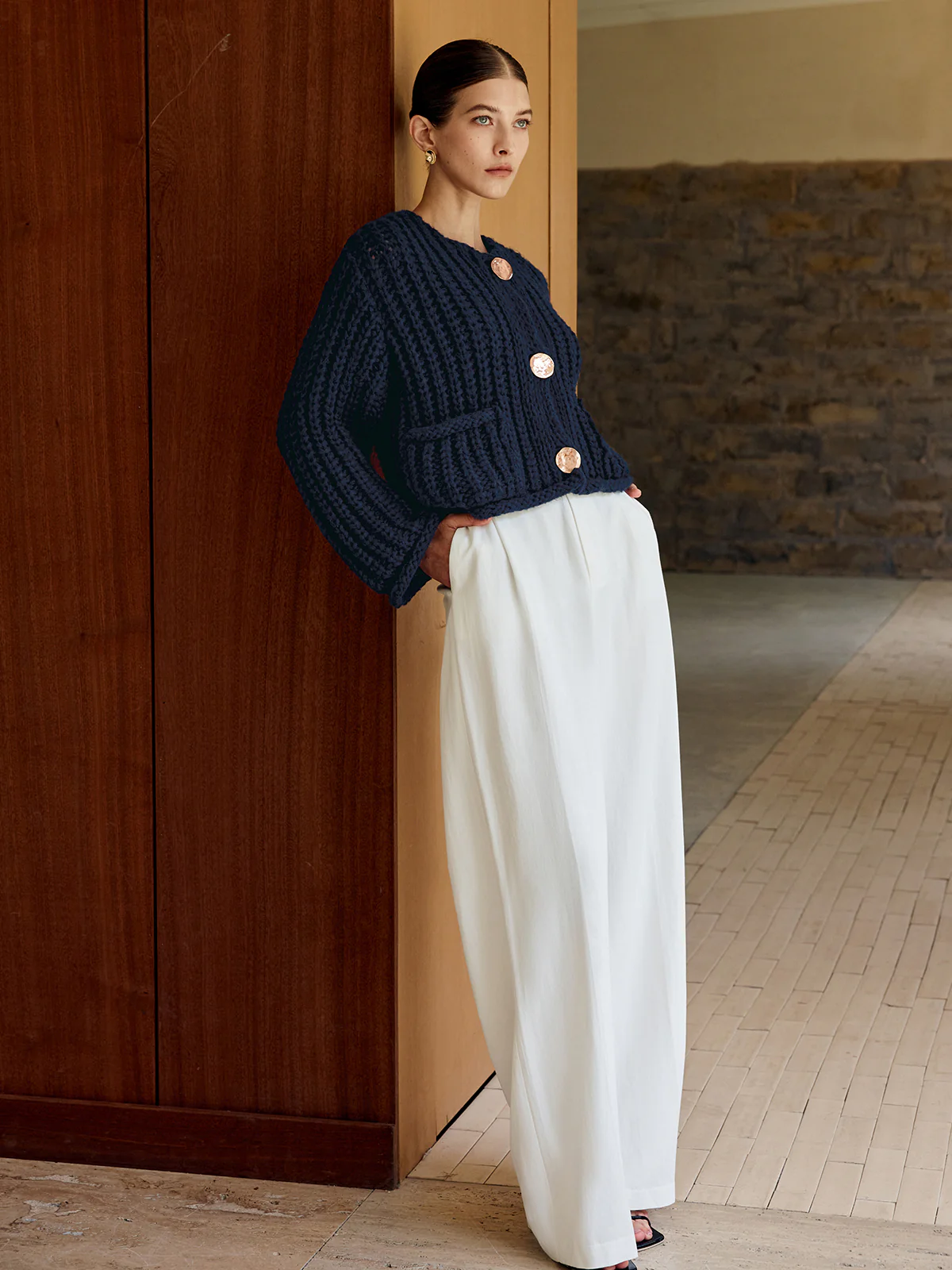 Plain Button Knit Cardigan - Image 2