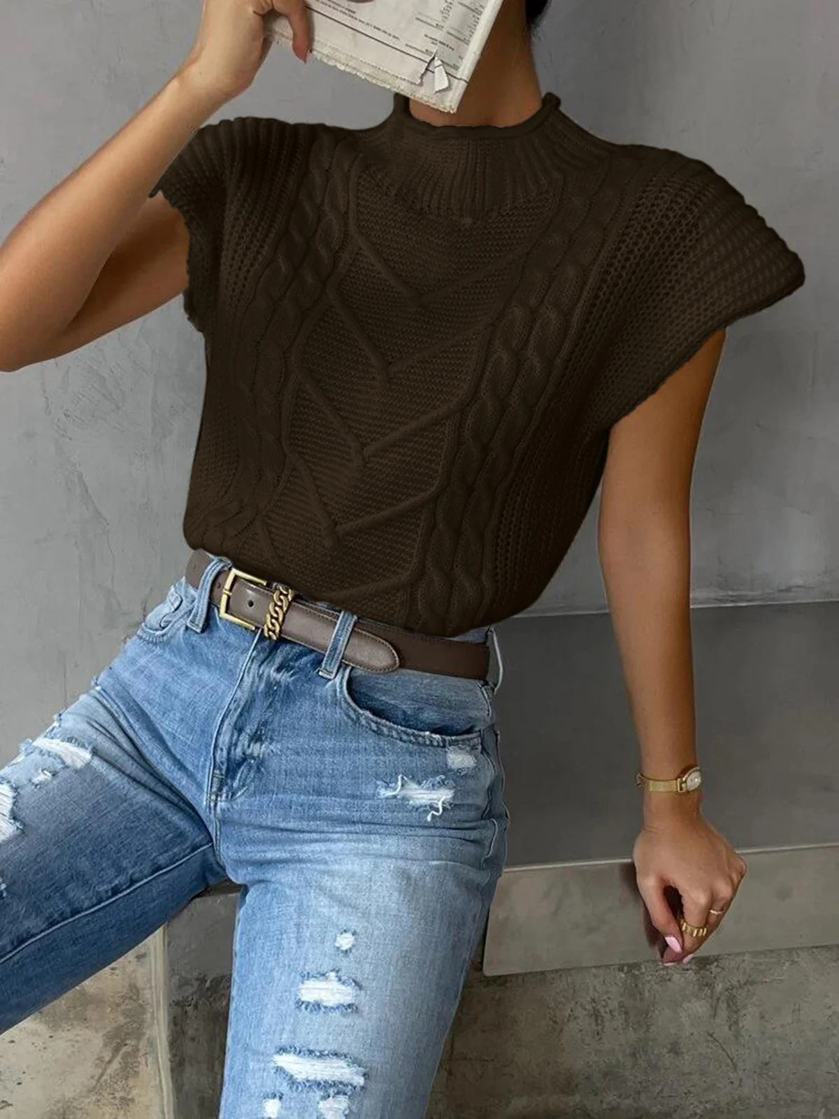 Plain Cap Sleeve Sweater Vest - Image 10