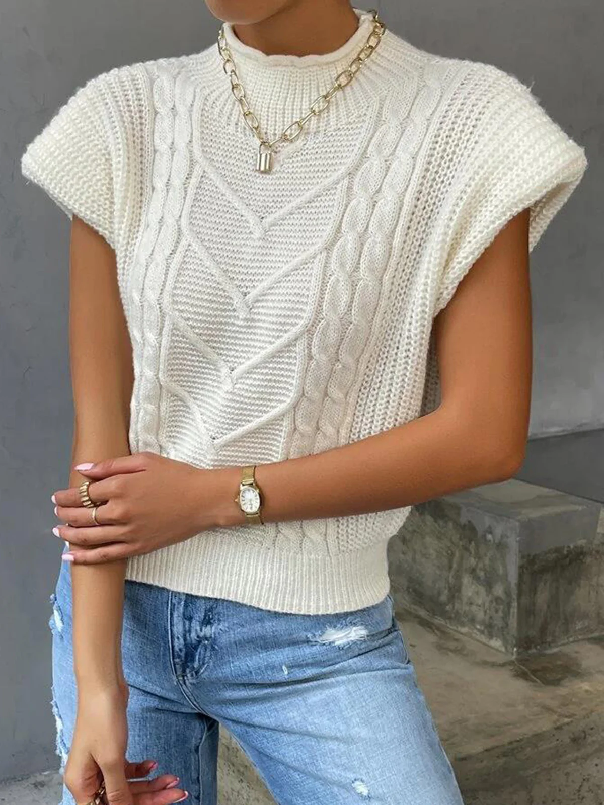 Plain Cap Sleeve Sweater Vest - Image 5