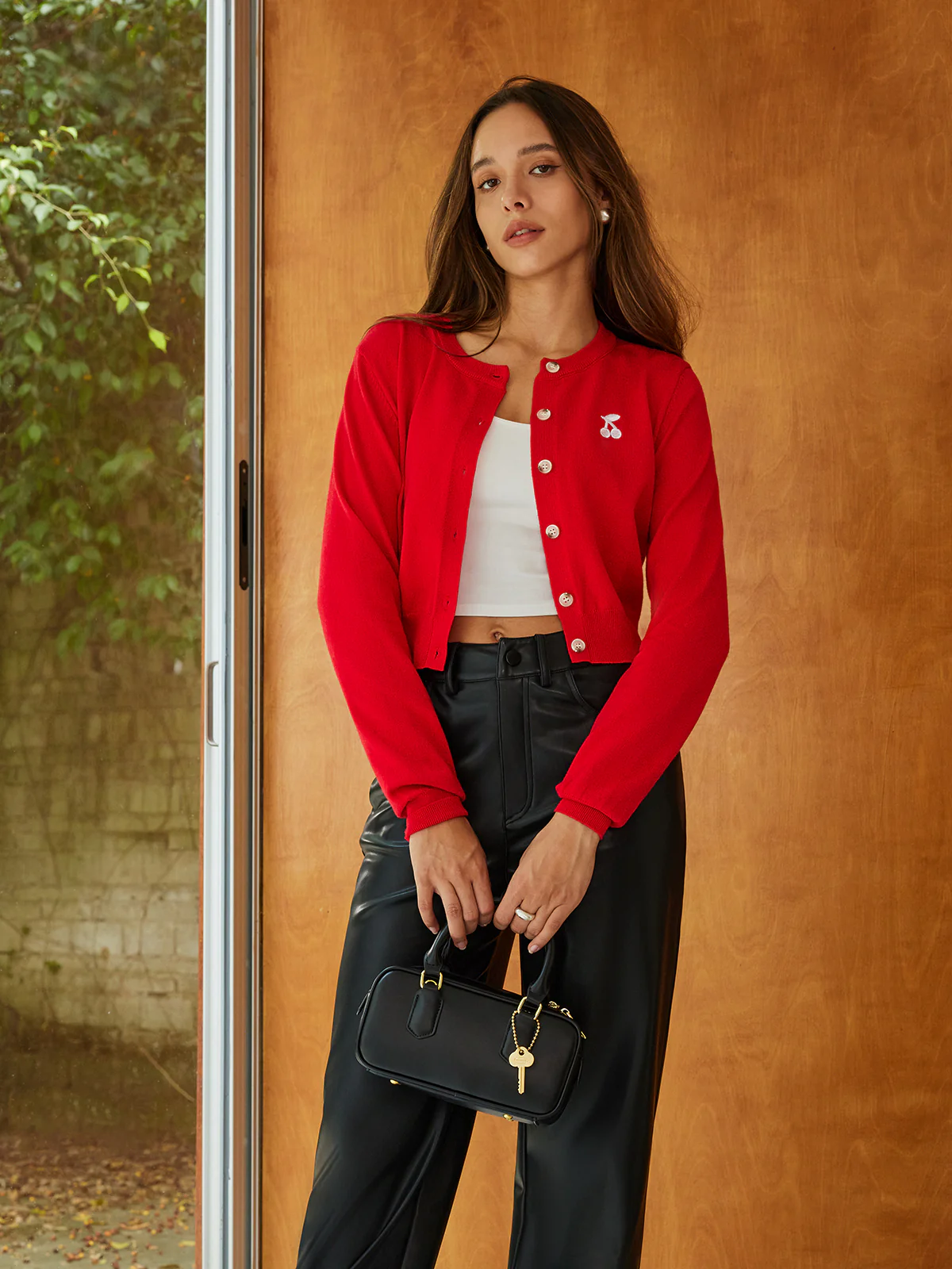 Plain Cherry Embroidery Cardigan - Image 3