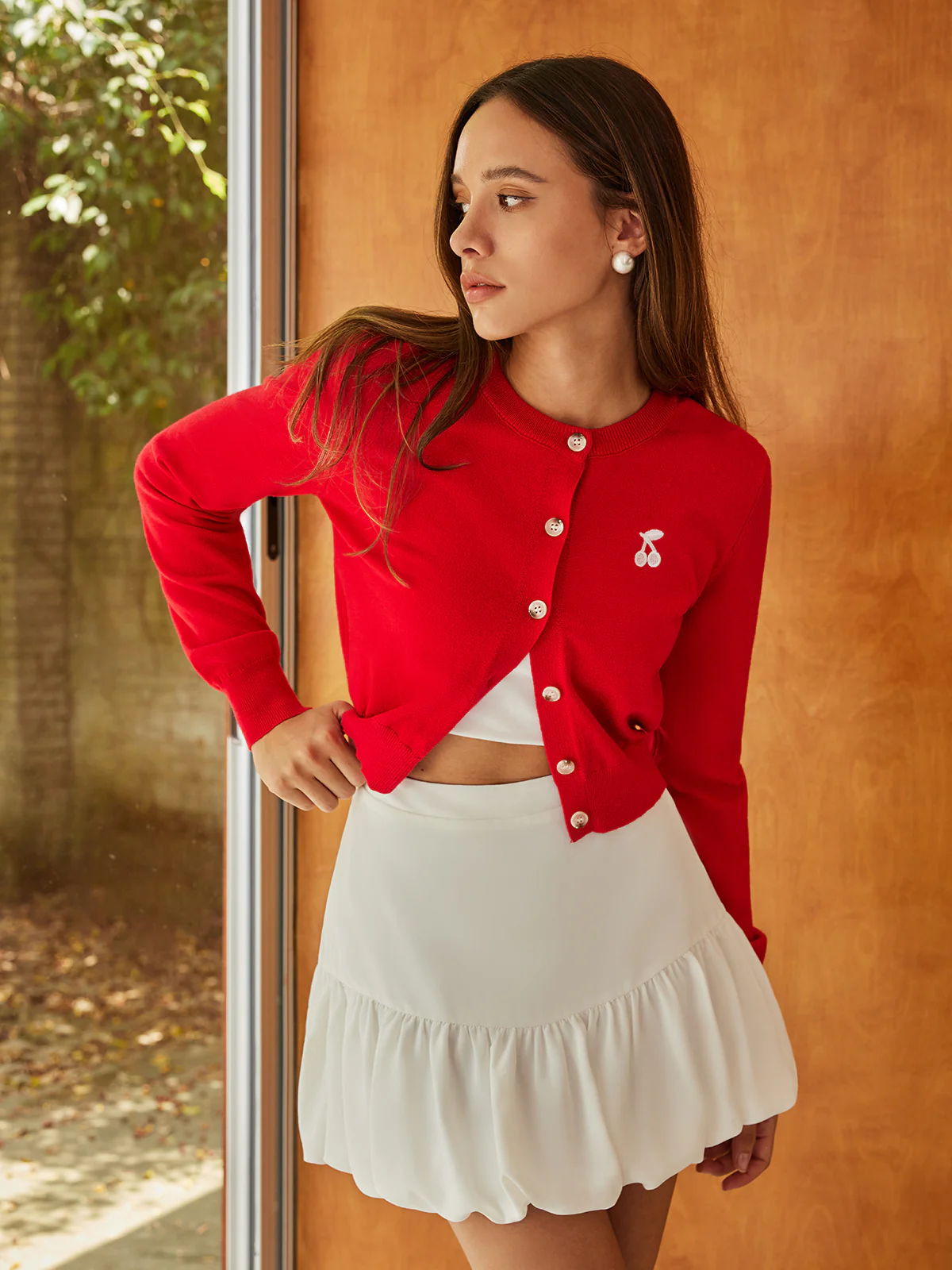 Plain Cherry Embroidery Cardigan - Image 5