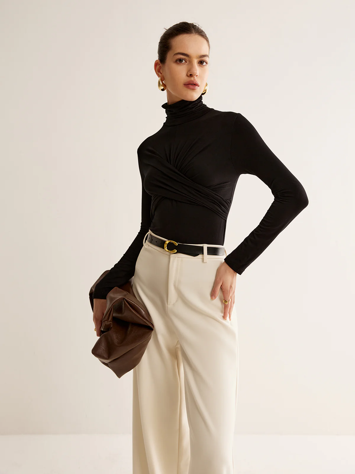 Plain Criss Cross Pleated T-Shirt - Image 2