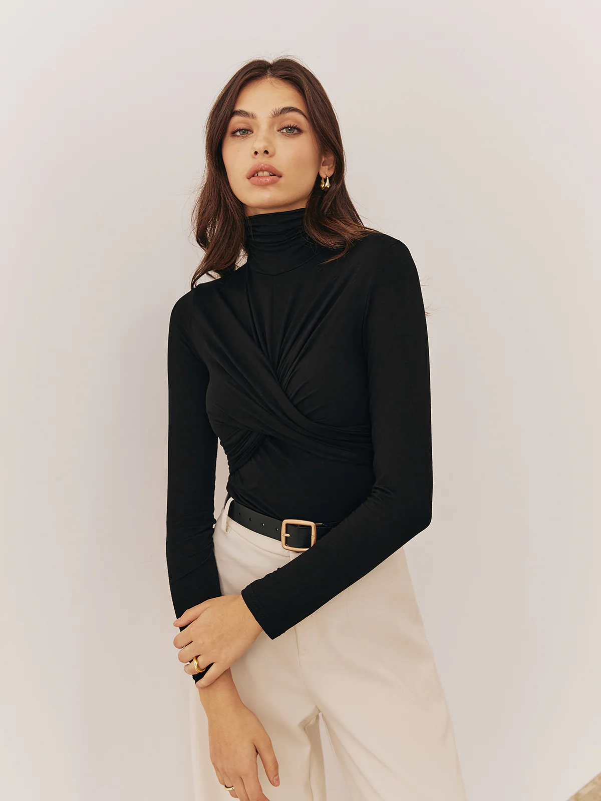 Plain Criss Cross Pleated T-Shirt - Image 5