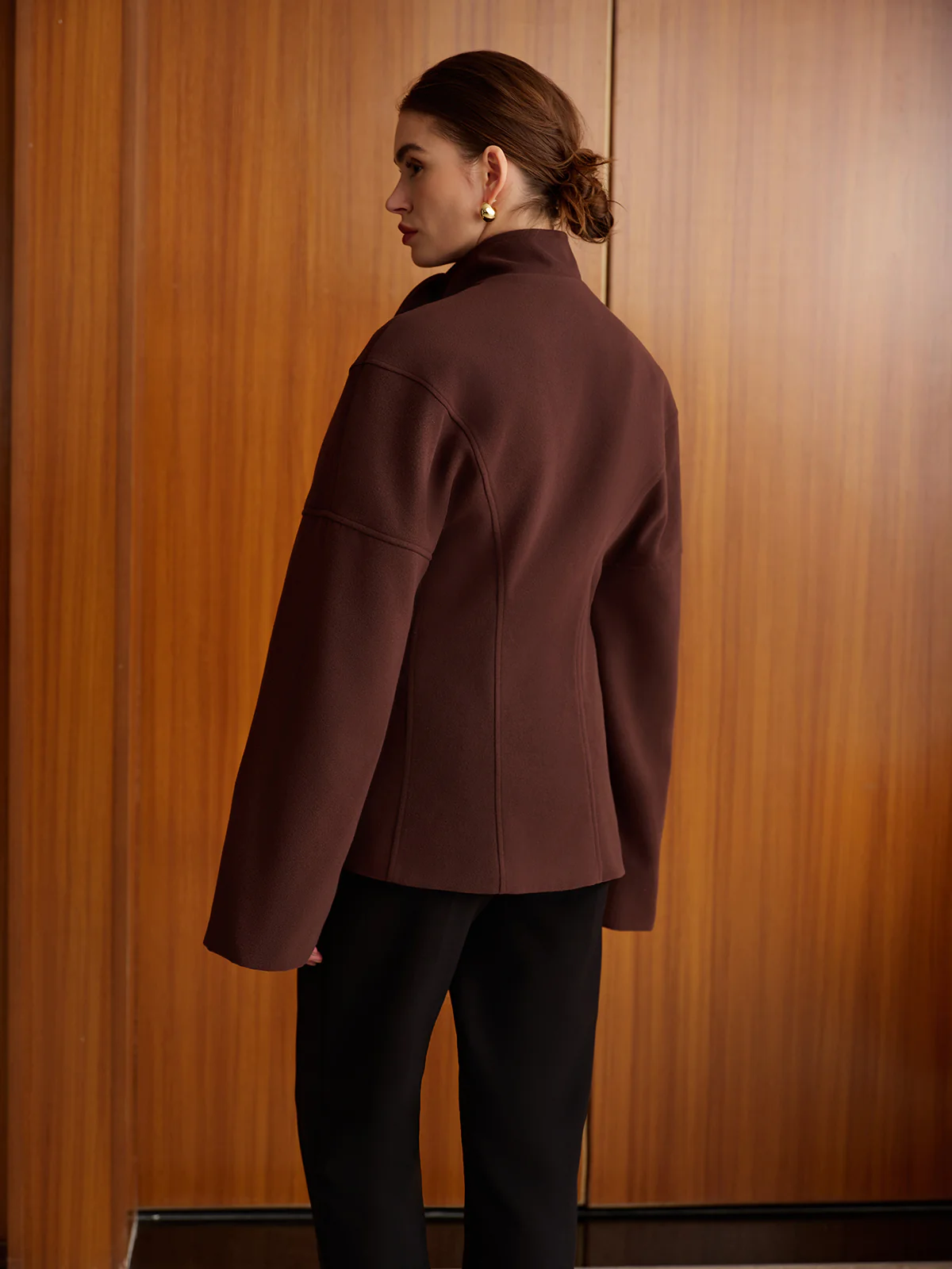 Plain Metal-Button Coat With Scarf - Image 6