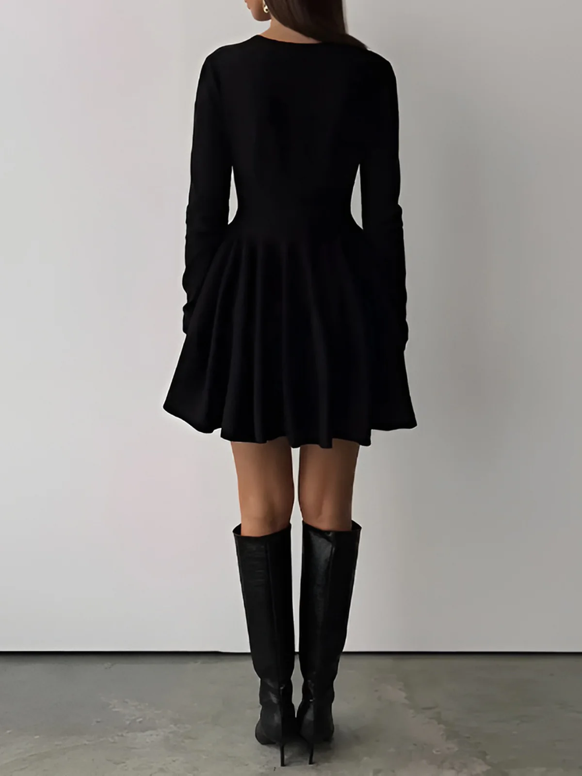 Plain Pleated Sweater Short Dress - Image 8