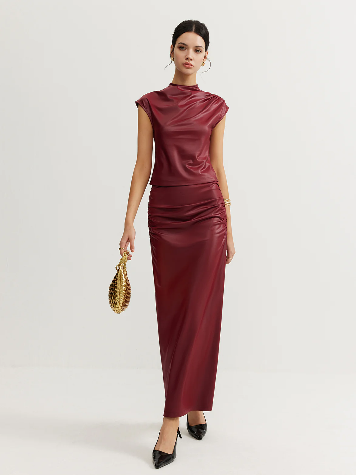 Plain Sleeveless Ruched Skirt Set - Image 5