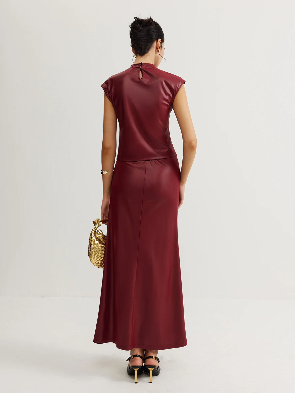 Plain Sleeveless Ruched Skirt Set - Image 6